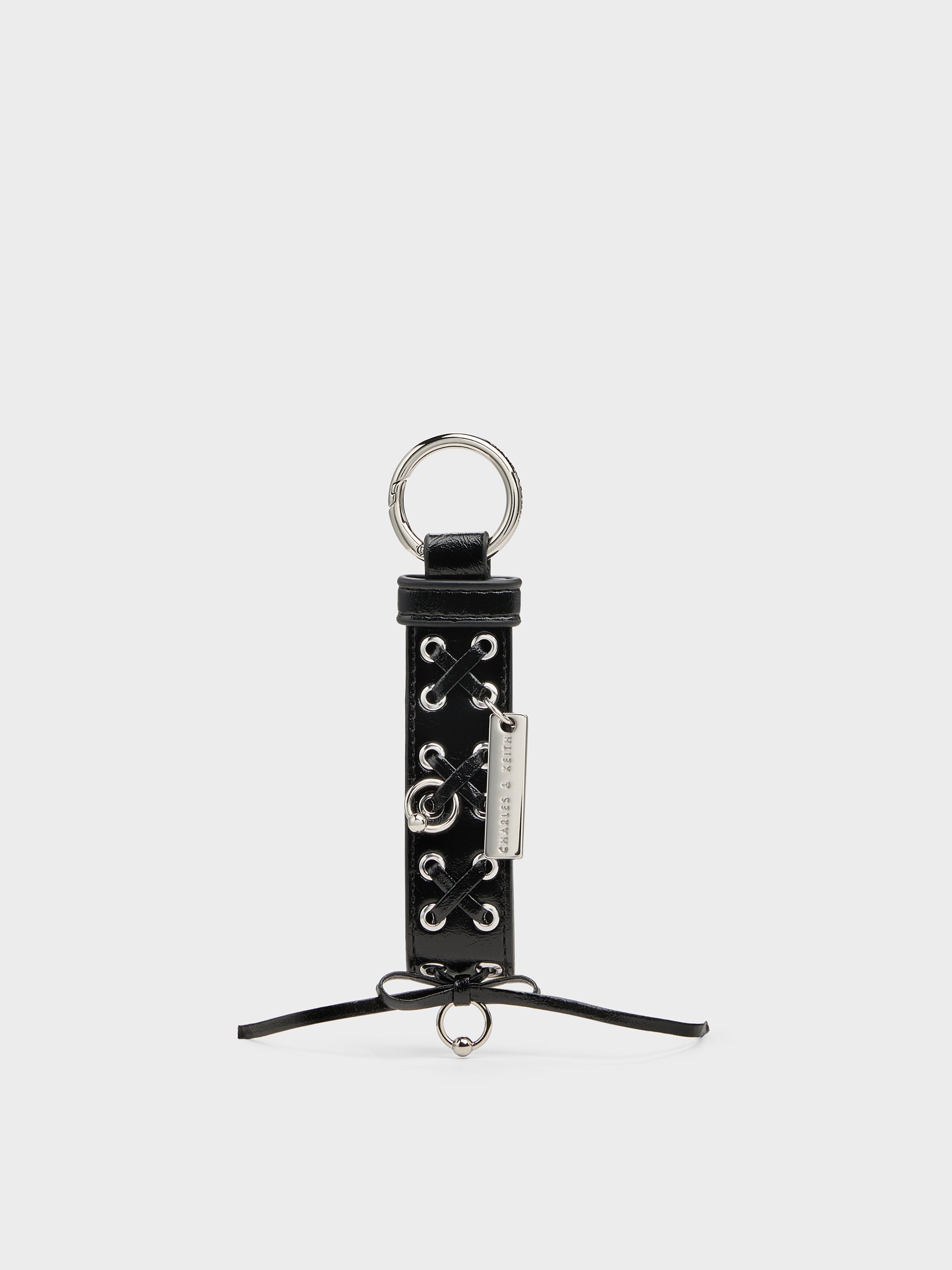Charles & Keith - Grommet Lace-up Bag Charm In Black