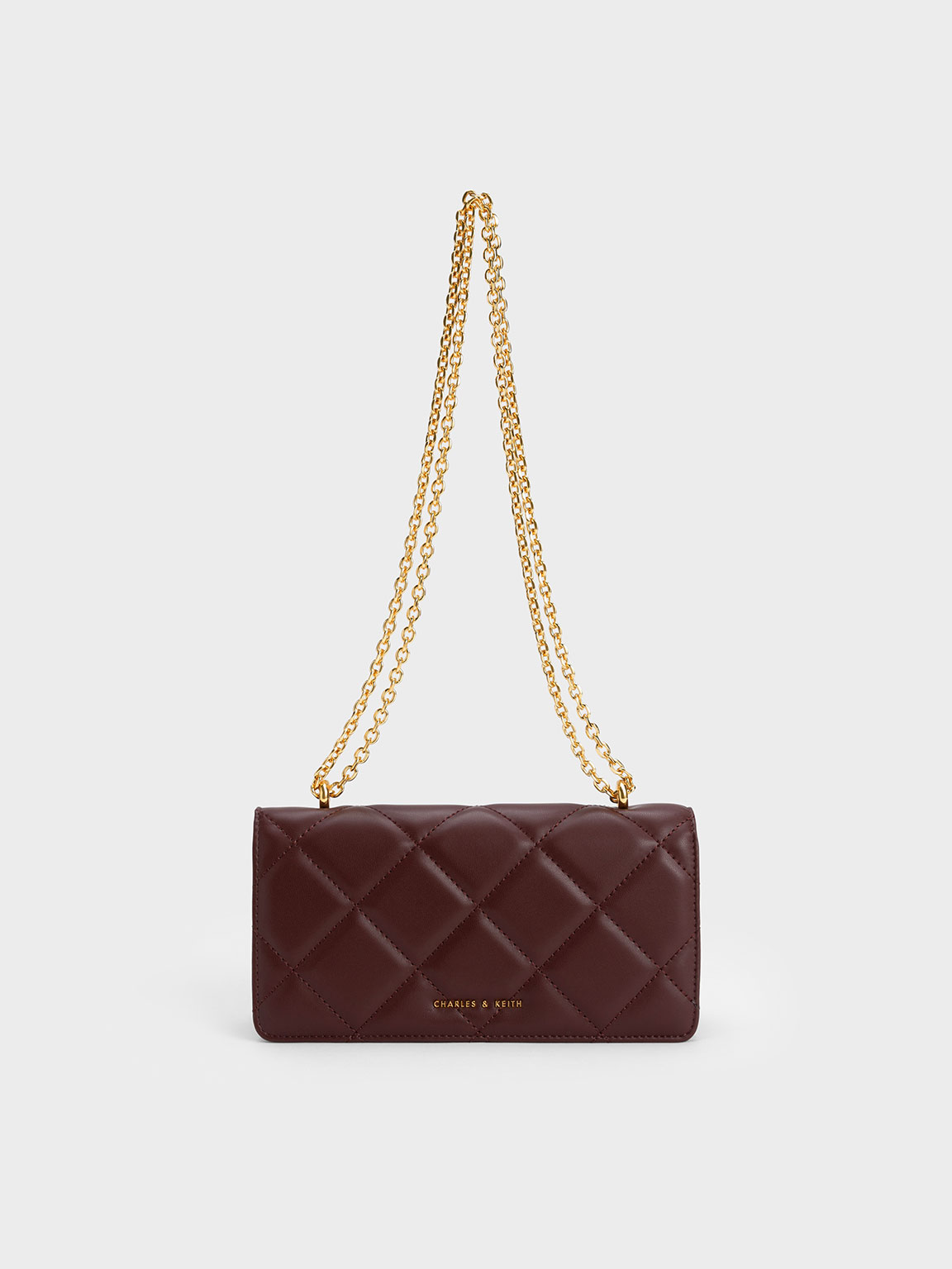 Charles & Keith Paffuto Chain Handle Quilted Long Wallet In Dark Chocolate