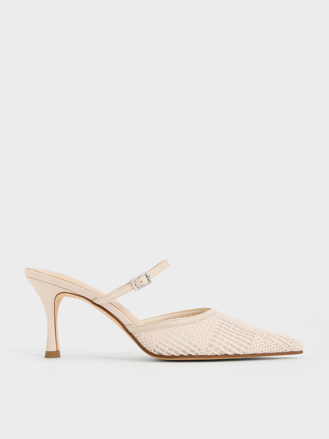 Charles & Keith Mesh Woven Heeled Mules In Cream