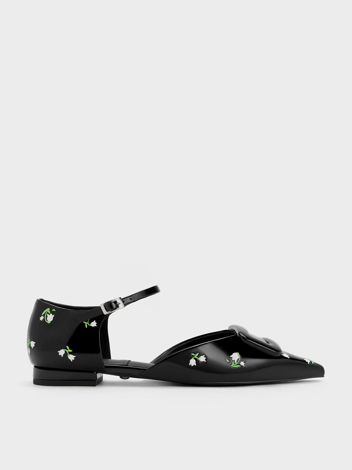 Charles & Keith Rosalie Leather Floral D'orsay Flats In Multi