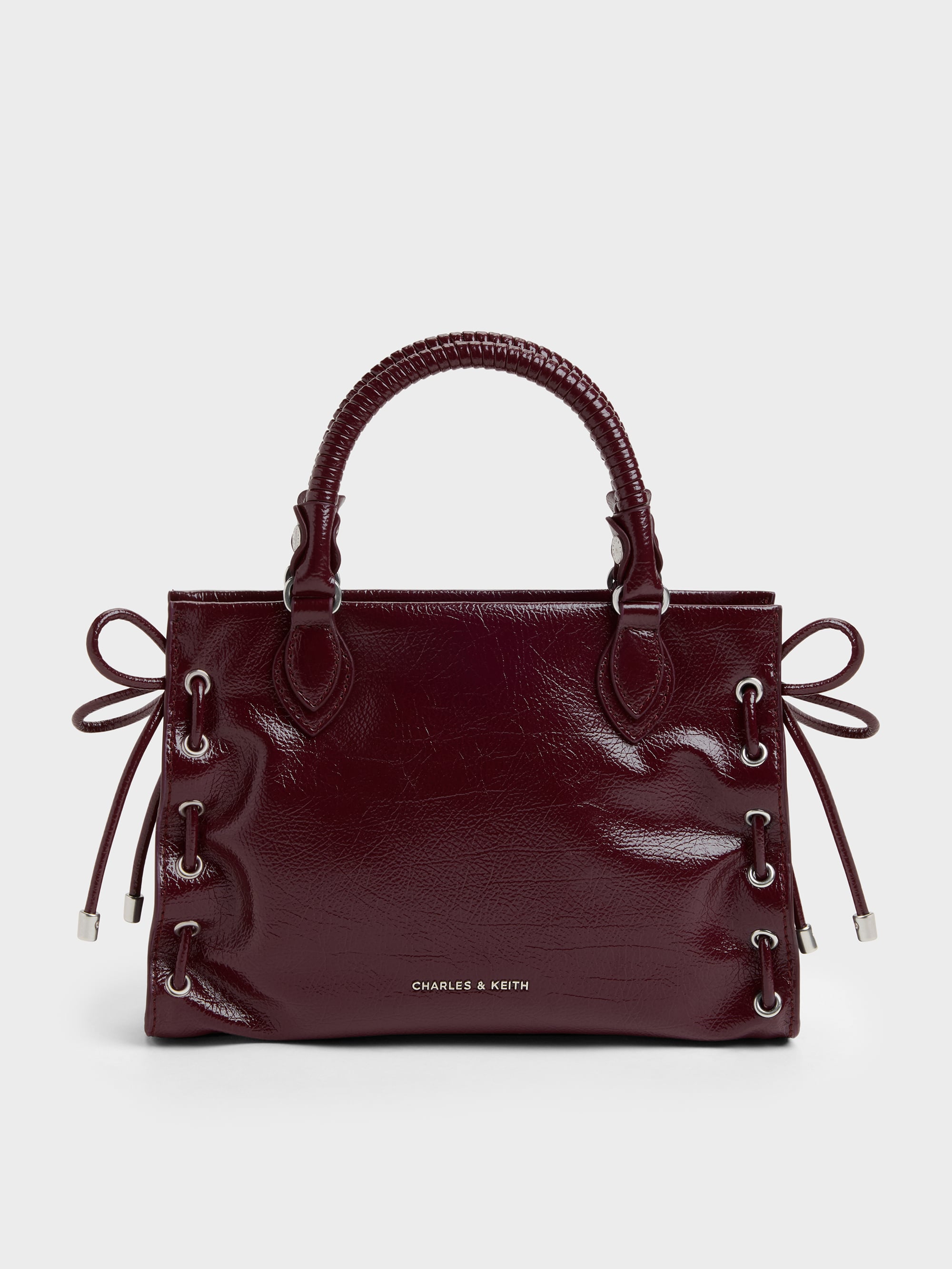 Mini Nylah Grommet Lace-Up Tote Bag - Wineberry Red - CHARLES