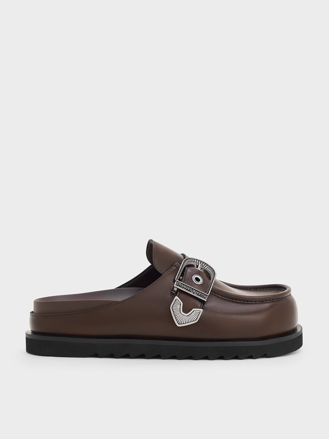 Charles & Keith - Kirke Buckle-strap Flatform Mules In Dark Brown