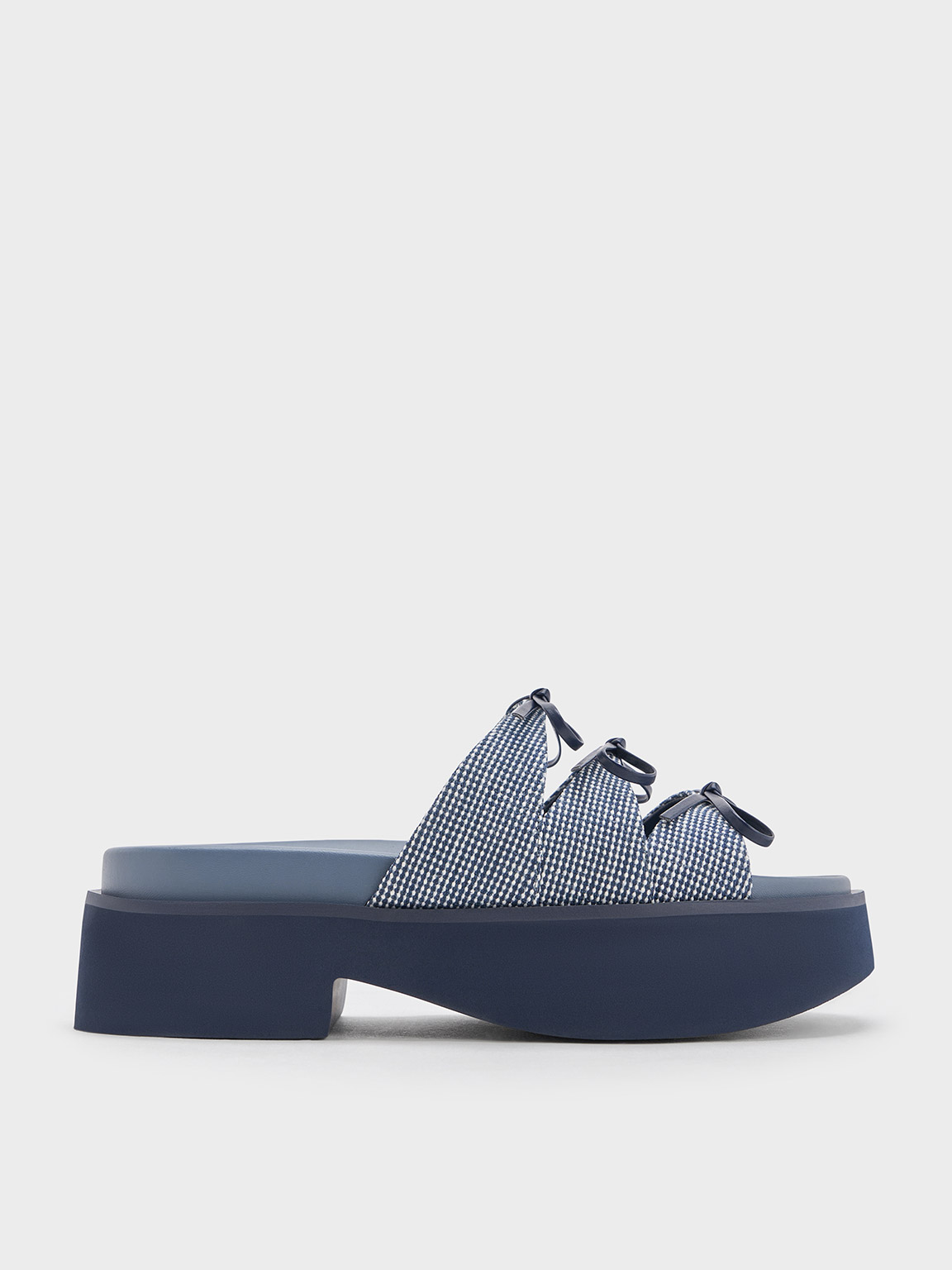 Shop Charles & Keith - Dorri Textured Triple-bow Platform Sandals In Blue