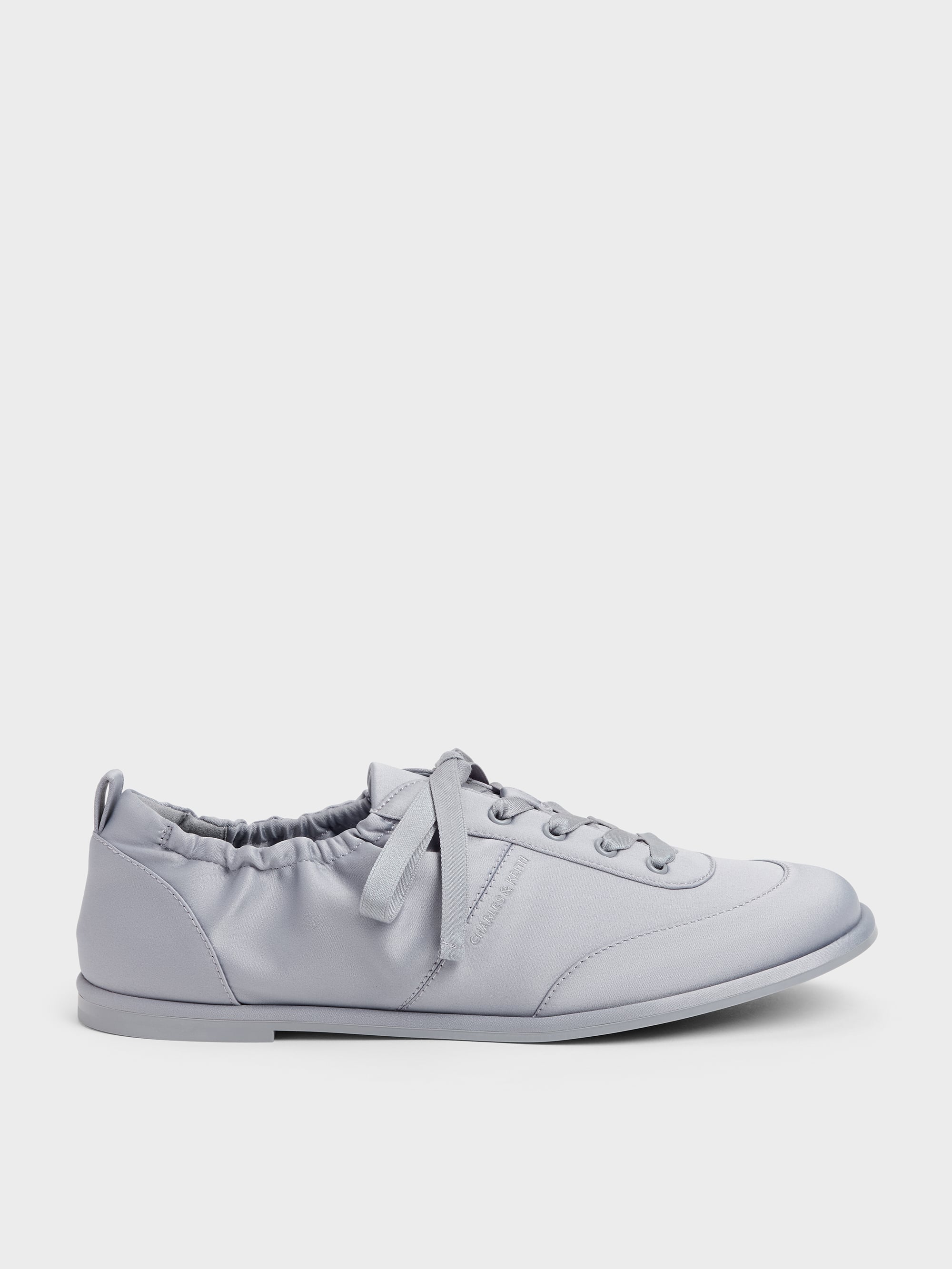 Charles & Keith - Satin Ruched Sneakers In Grey