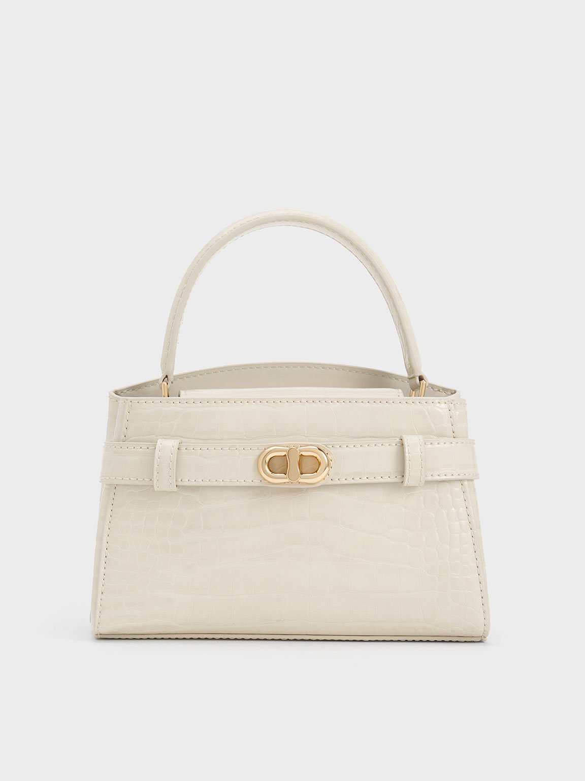 Charles & Keith Aubrielle Croc-effect Top Handle Bag In Ivory