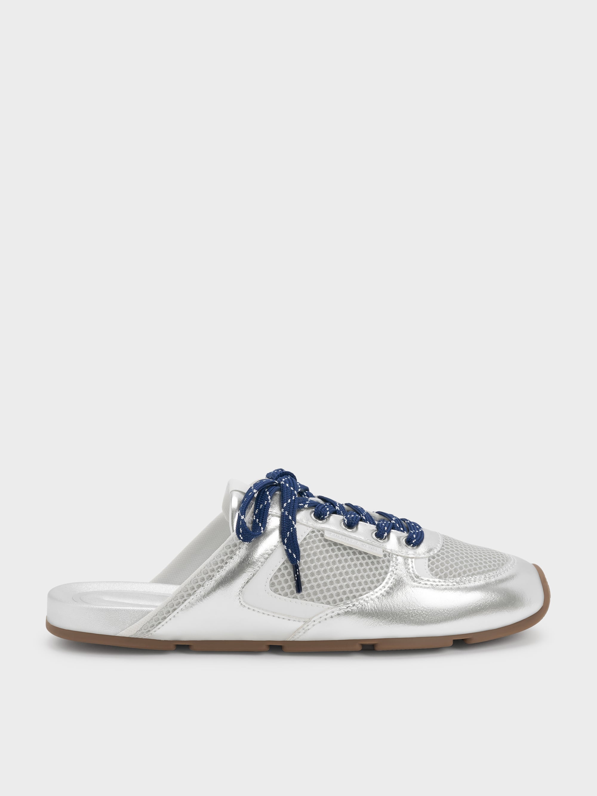Metallic Mesh Lace-Up Sneaker Mules - Silver - CHARLES & KEITH US
