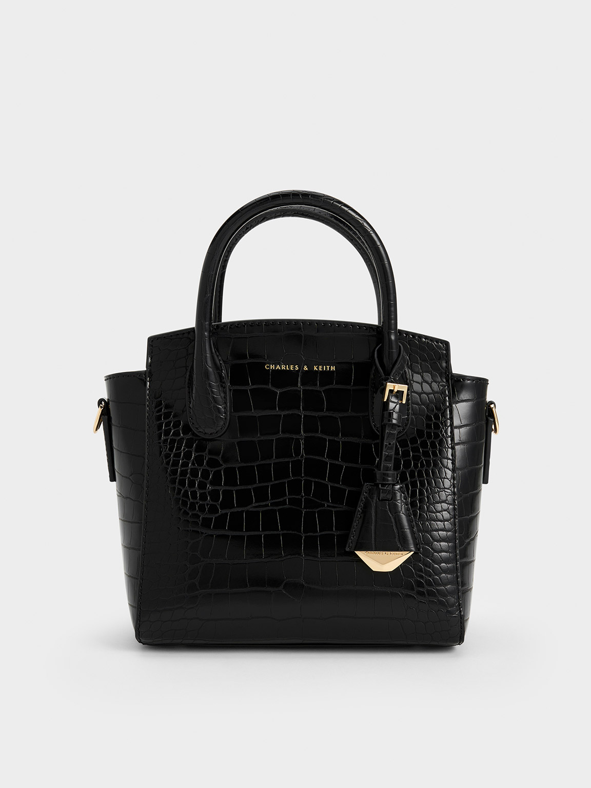 Black CrocEffect Trapeze Tote Bag CHARLES & KEITH AR