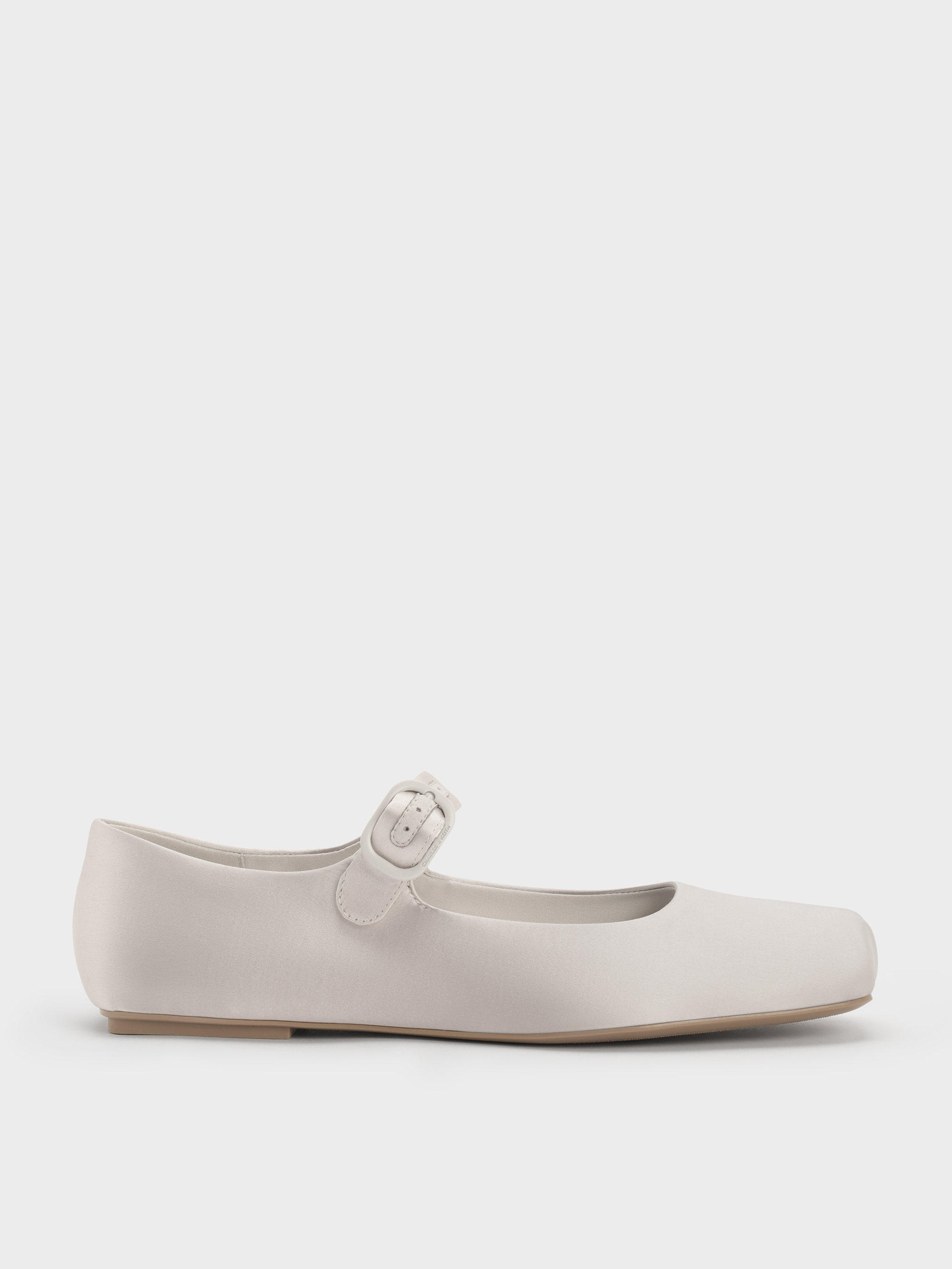 Charles & Keith - Satin Buckled Square-toe Mary Jane Flats In Gray