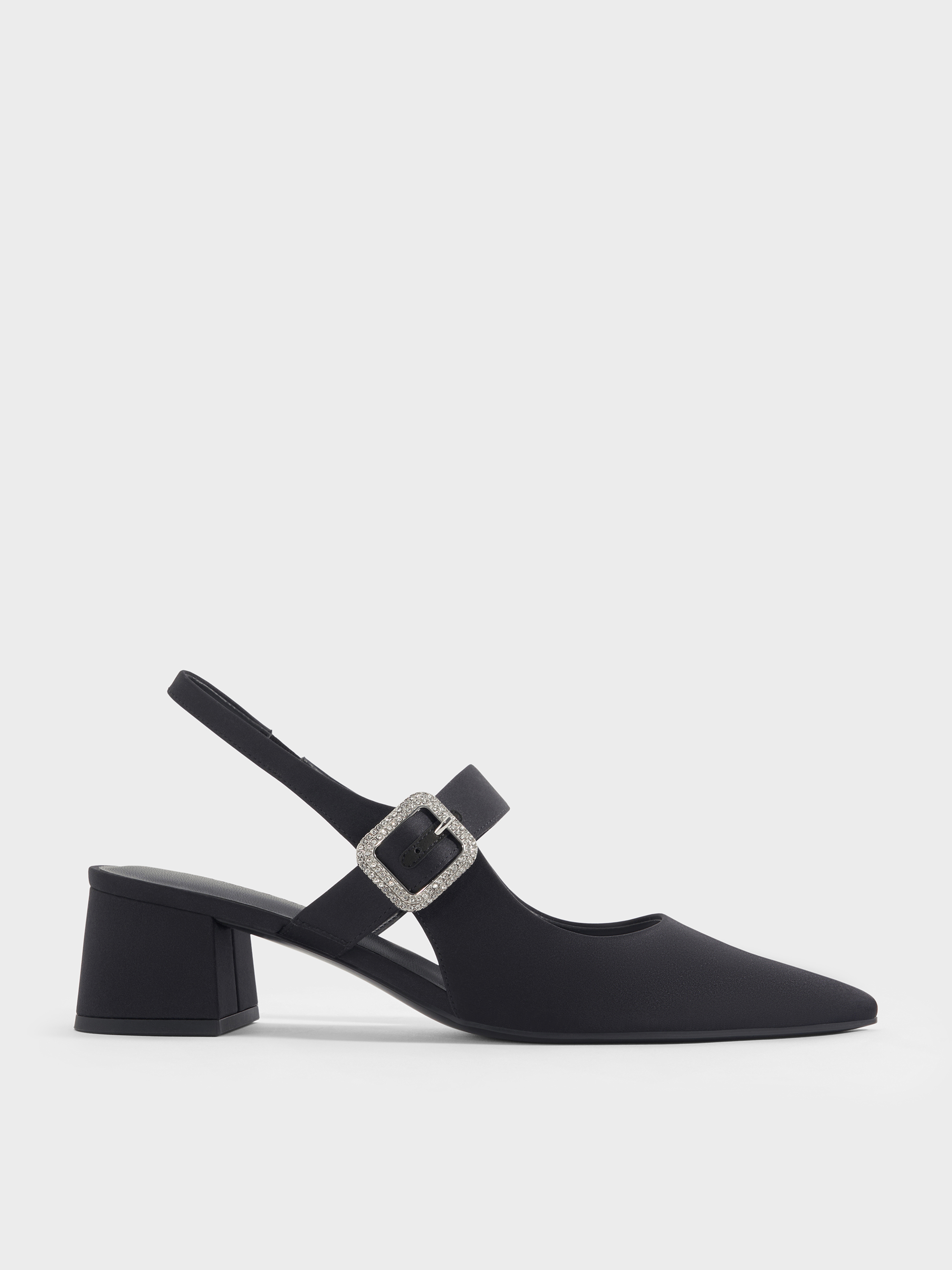 ★KIRSH★ Pocket String Nylon Slingback Black Black Tully Leather Ruched Print Slingback Pumps - CHARLES