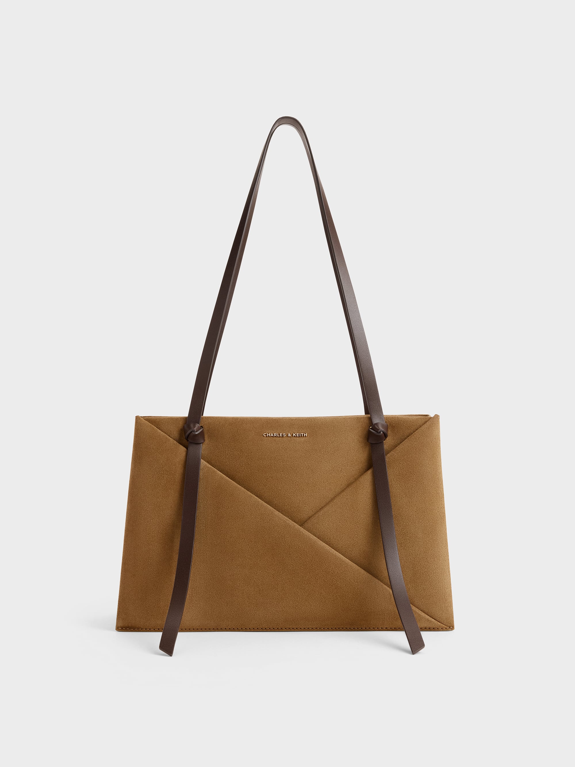 Midori Two-Tone Geometric Tote Bag - Sahara Sand - CHARLES & KEITH