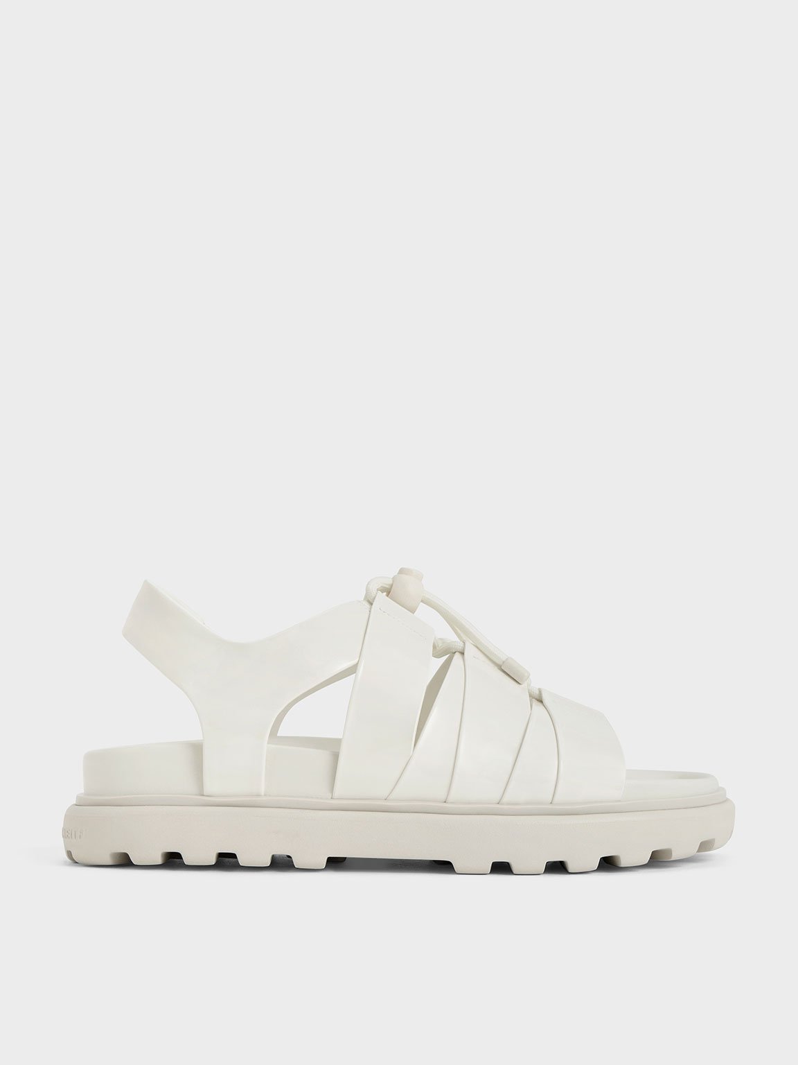 Charles & Keith Patent Drawstring Lace-up Sandals In White