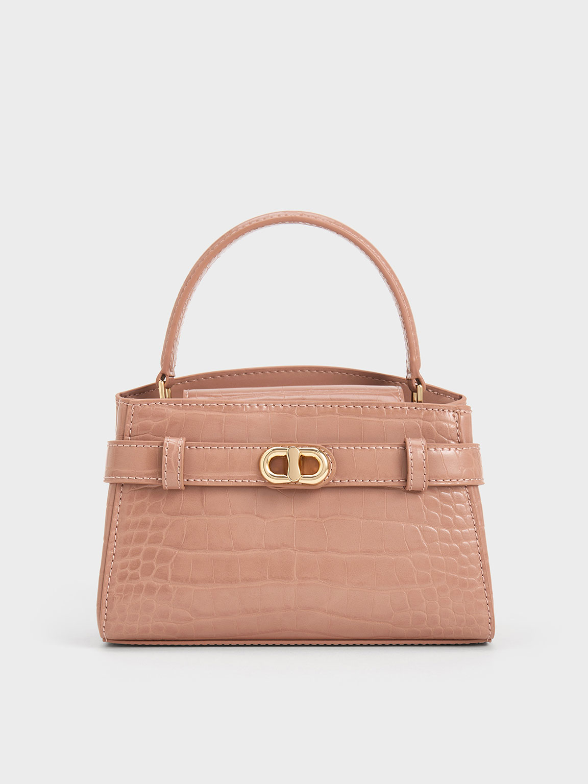 Charles & Keith Aubrielle Croc-effect Top Handle Bag In Pink