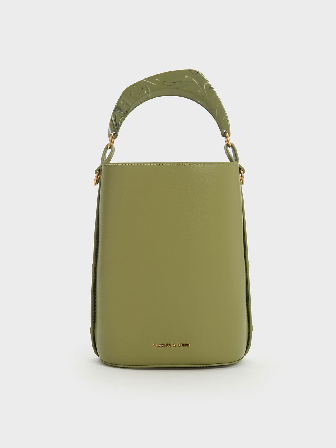 Olive Marlin Acrylic Handle Bucket Bag - CHARLES & KEITH US