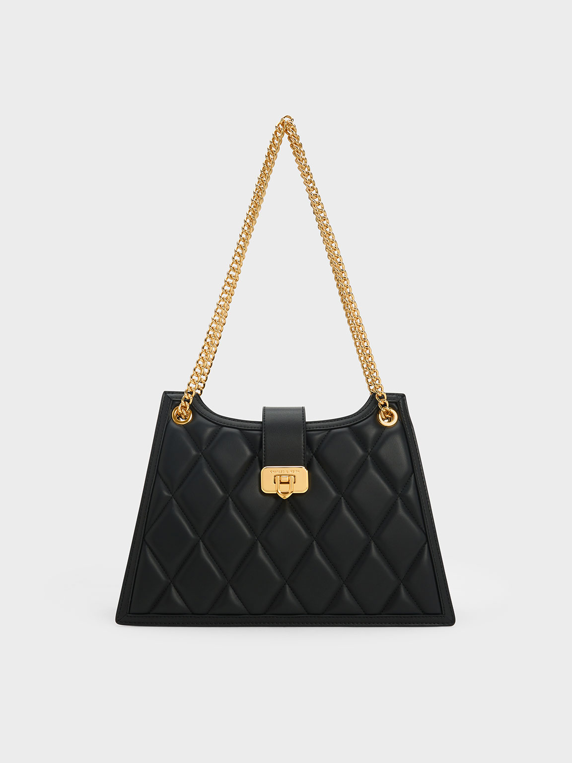 Charles & Keith Cressida Quilted Trapeze Chain Bag In Black | ModeSens