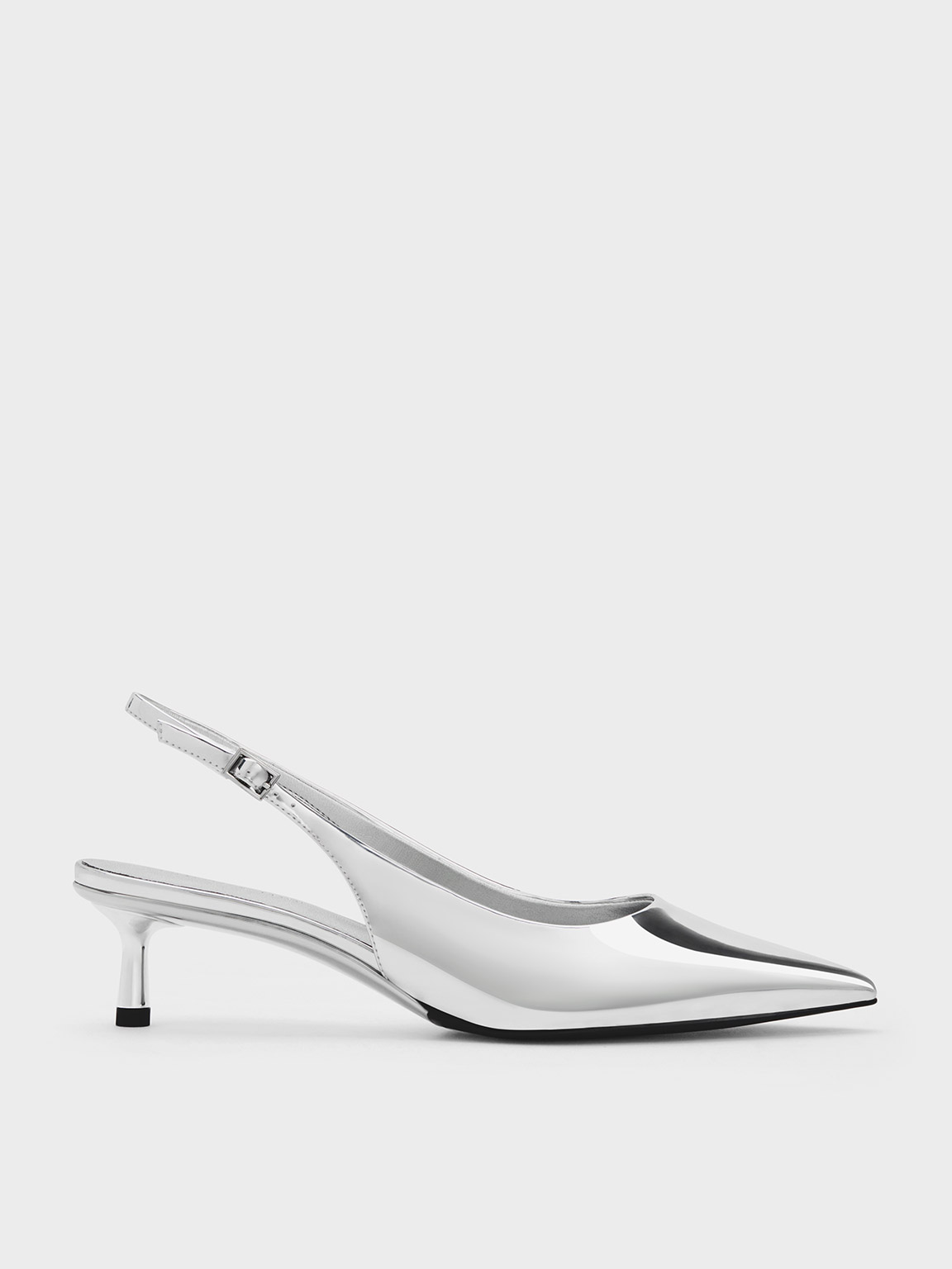 Silver Metallic Pointed-Toe Slingback Pumps - CHARLES & KEITH US