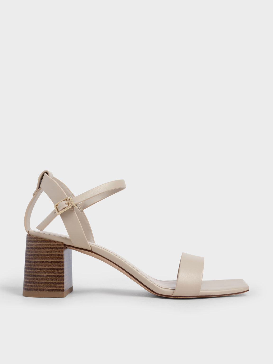 Chalk Ankle Strap Stacked Heel Sandals CHARLES KEITH