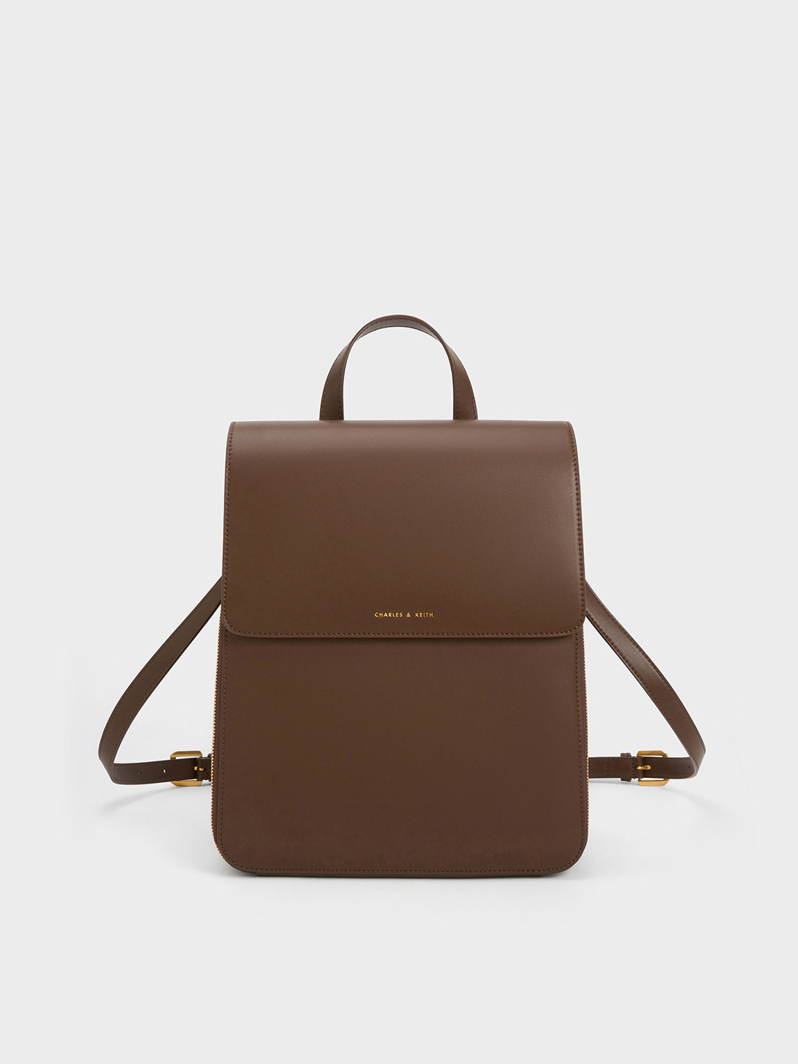 Charles & Keith Front Flap Structured Backpack In Dark Brown