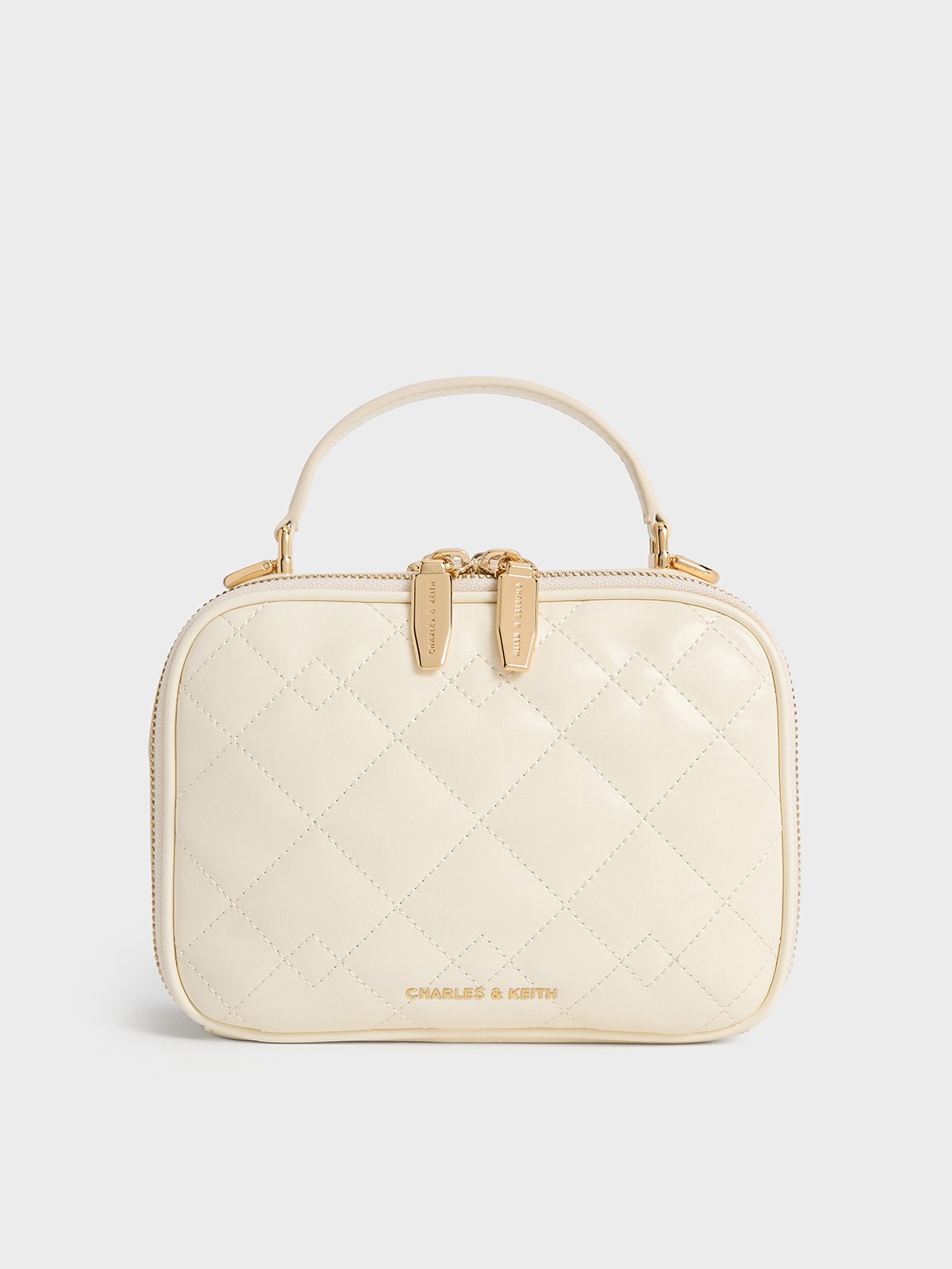 Charles & Keith - Duo Quilted Vanity Bag In Cream