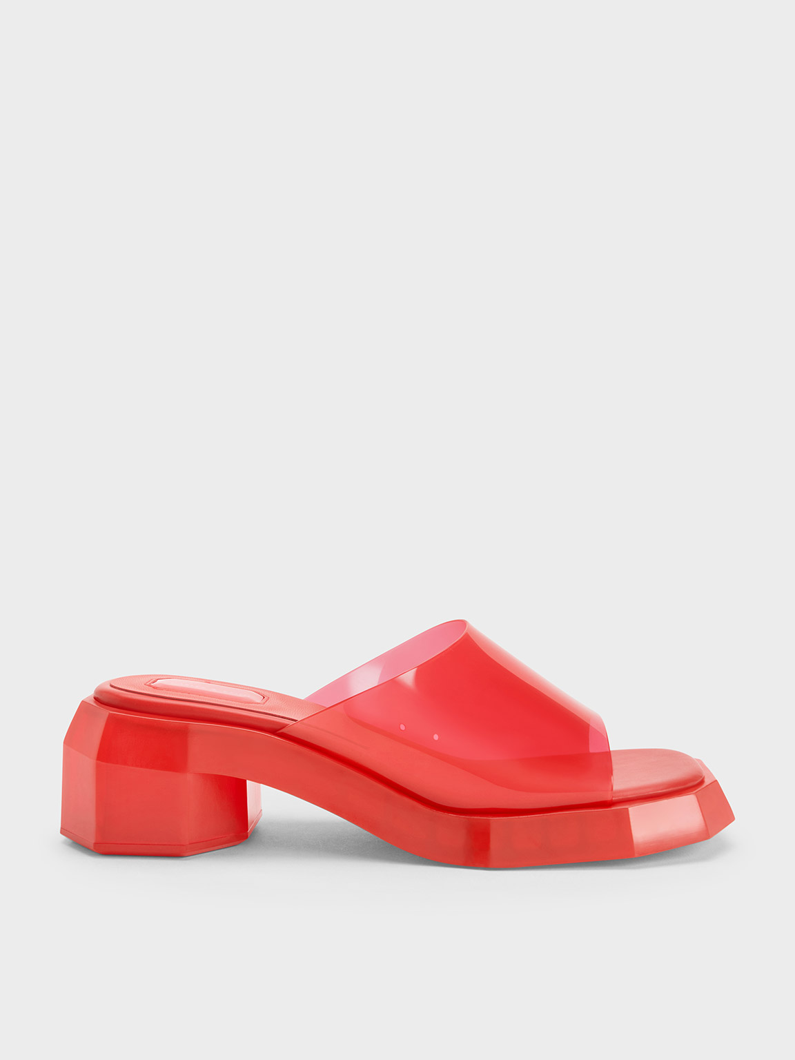 Charles & Keith See-through Geometric Mules In Red