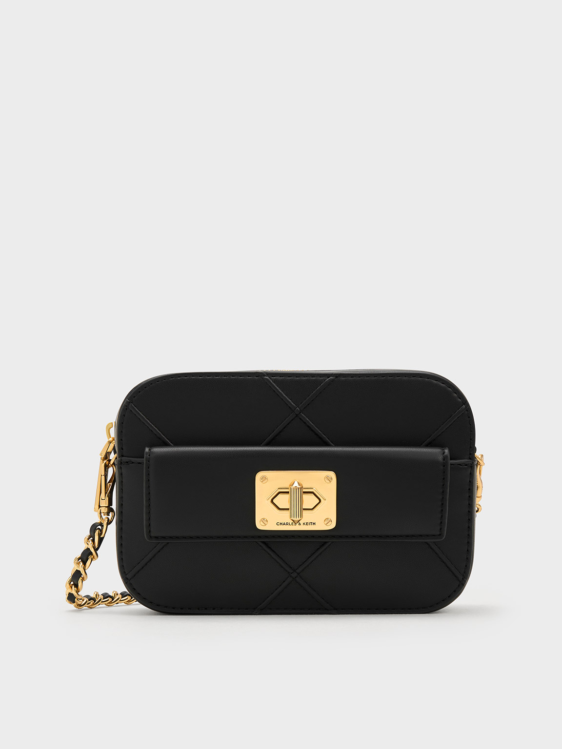 Shop Charles & Keith Eleni Quilted Zip Crossbody Bag In Black