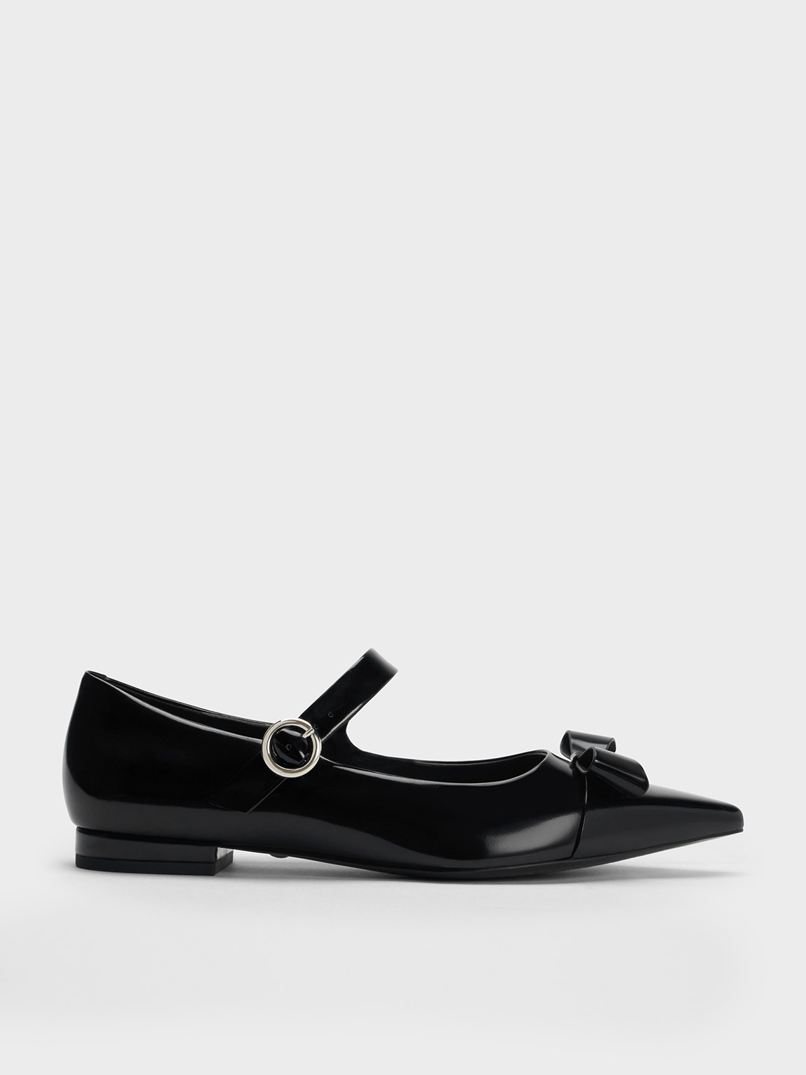 Charles & Keith Leather Bow Mary Jane Flats In Black Box