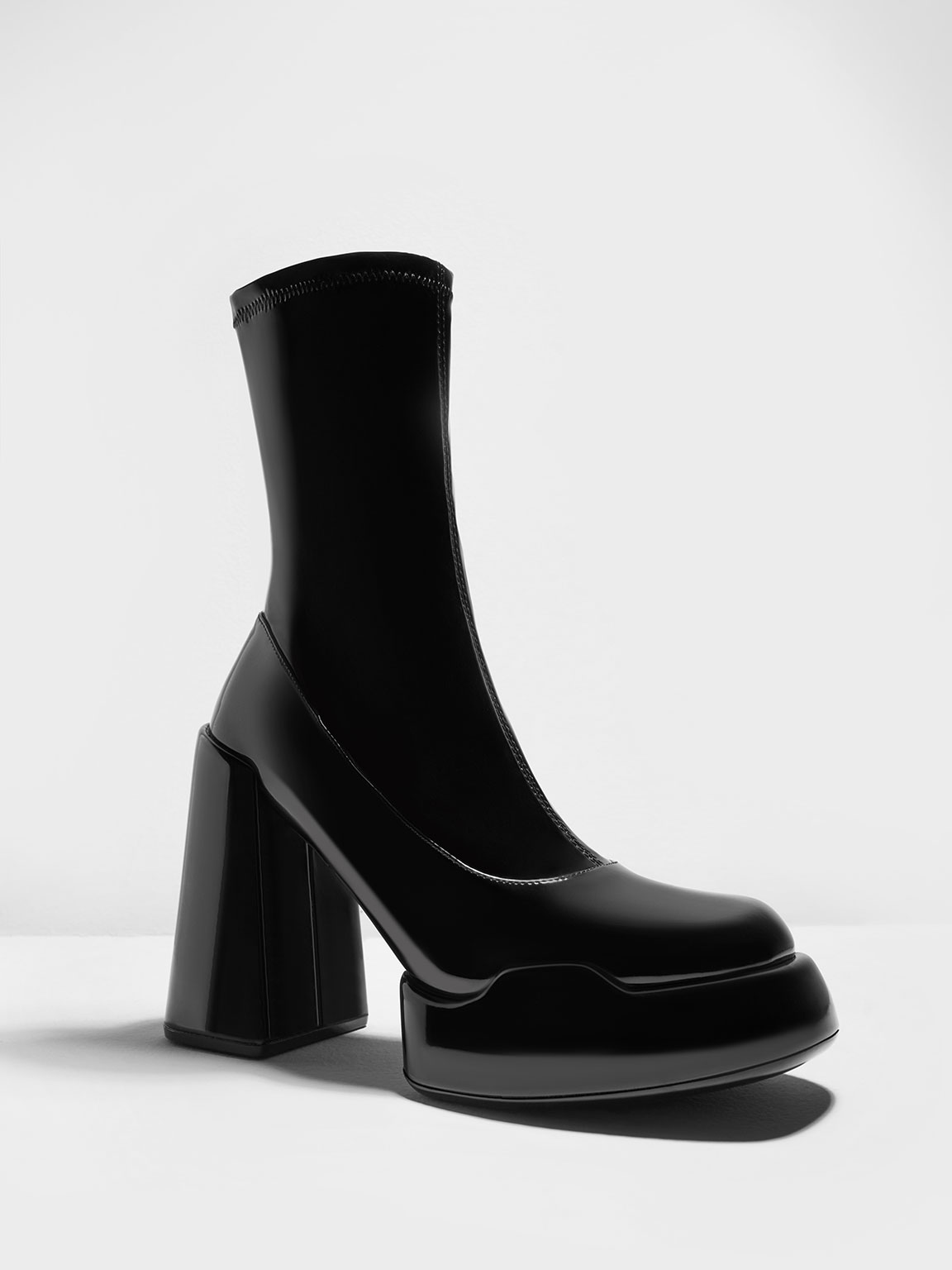 Black Lula Patent Block Heel Boots - CHARLES & KEITH US