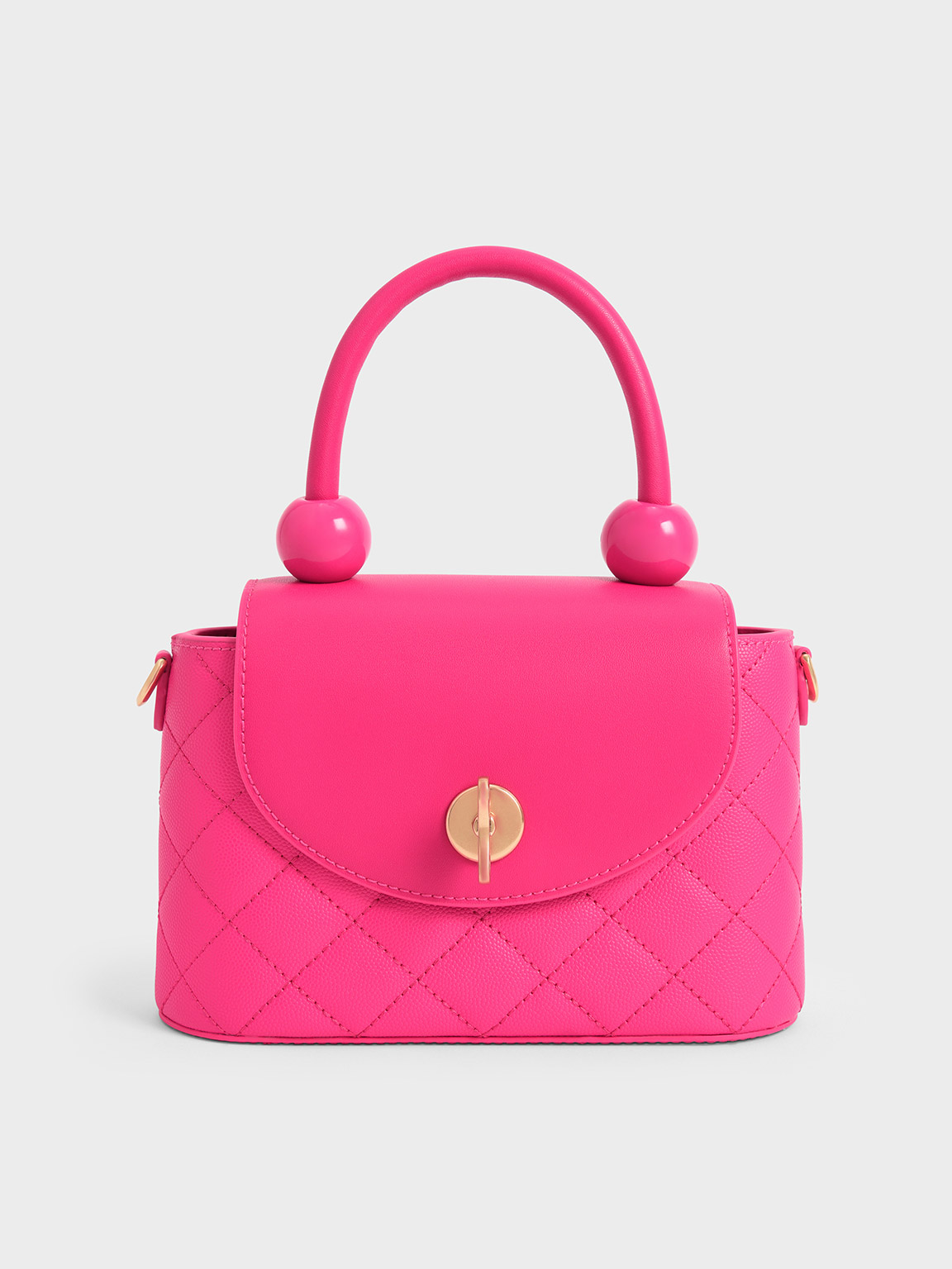 Charles & Keith - Women's Round Quilted Top Handle Bag, Fuchsia, S