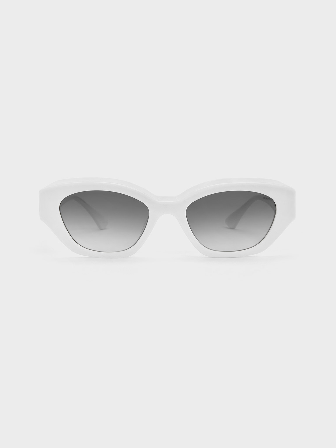 Charles & Keith Recycled Acetate Geometric-frame Cateye Sunglasses In White