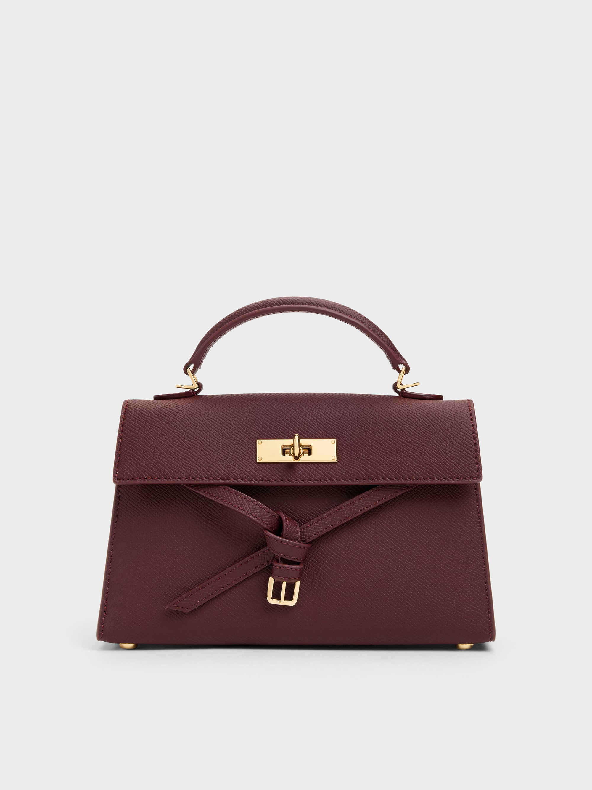 Tricha Knotted-Belt Top Handle Bag - Wineberry Red - CHARLES