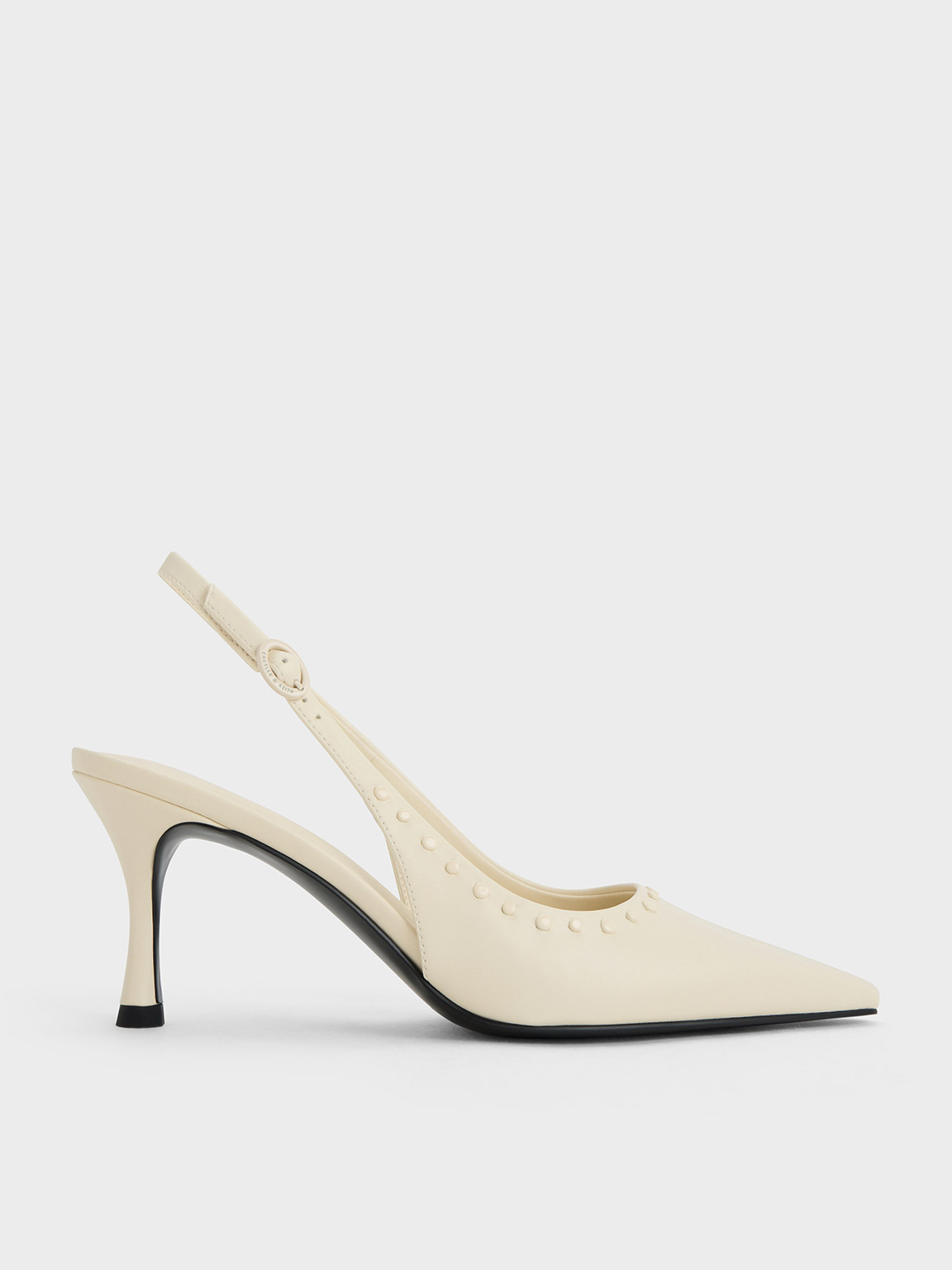 Charles & Keith Studded Pointed-toe Slingback Pumps In Chalk