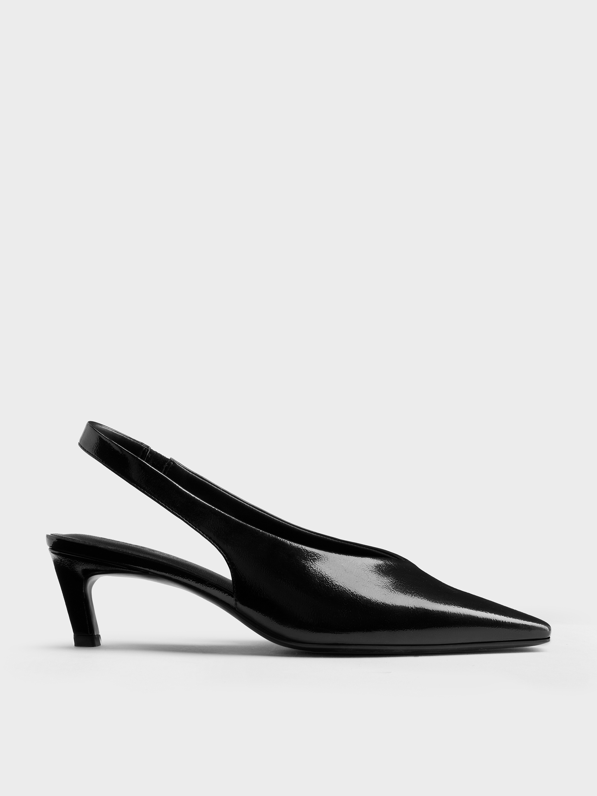 Black Patent Patent Tapered Square-Toe Slingback Kitten