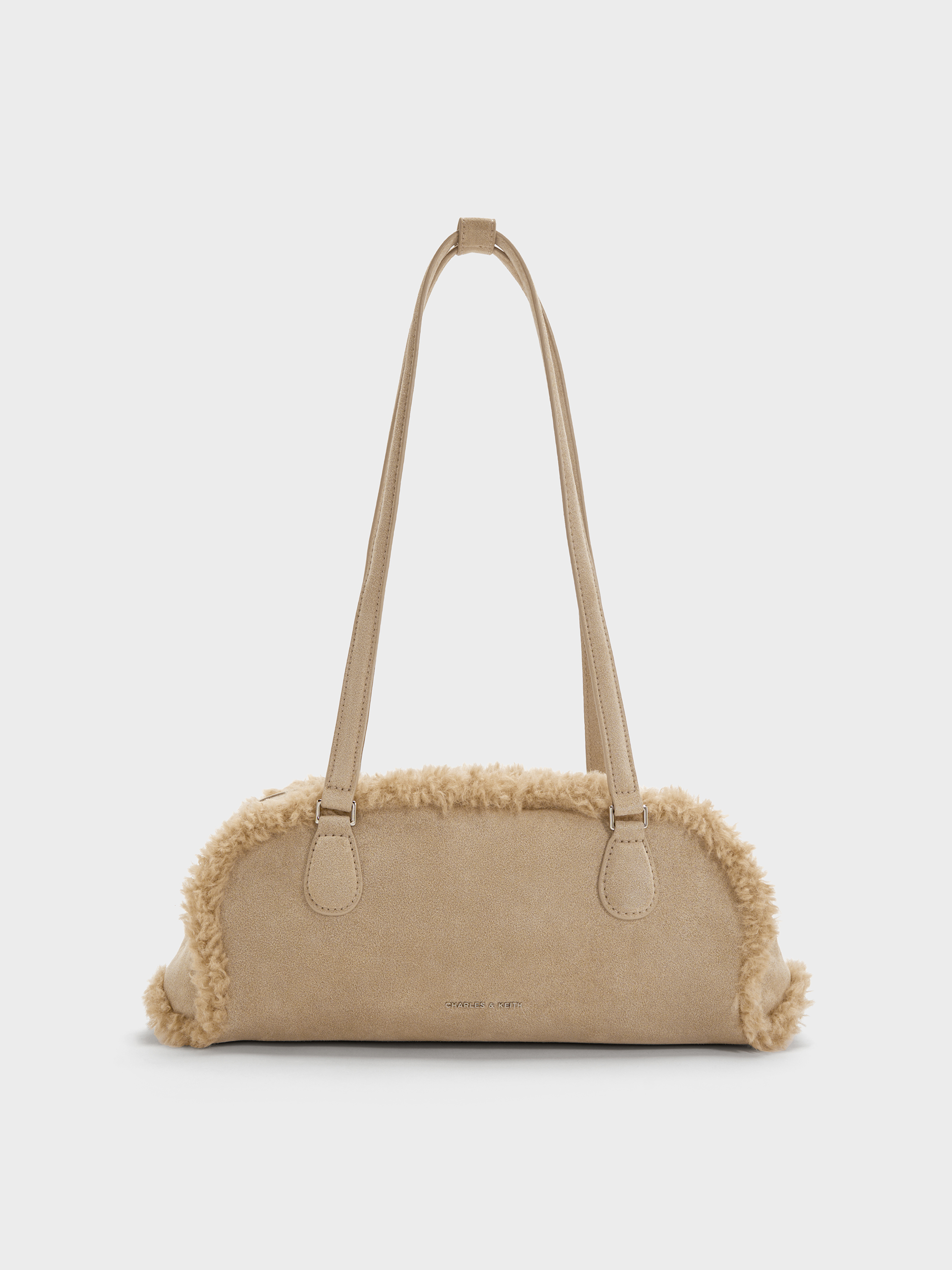 Charles & Keith - Nelly Recycled Suede & Faux Shearling Elongated Shoulder Bag
