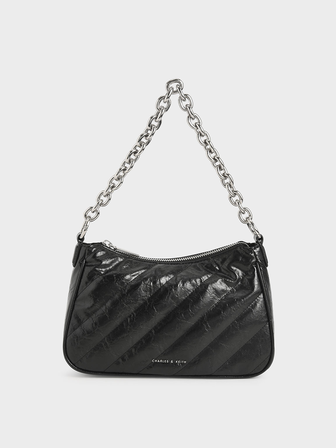 Black Panelled Chain Handle Crossbody Bag - CHARLES & KEITH NZ