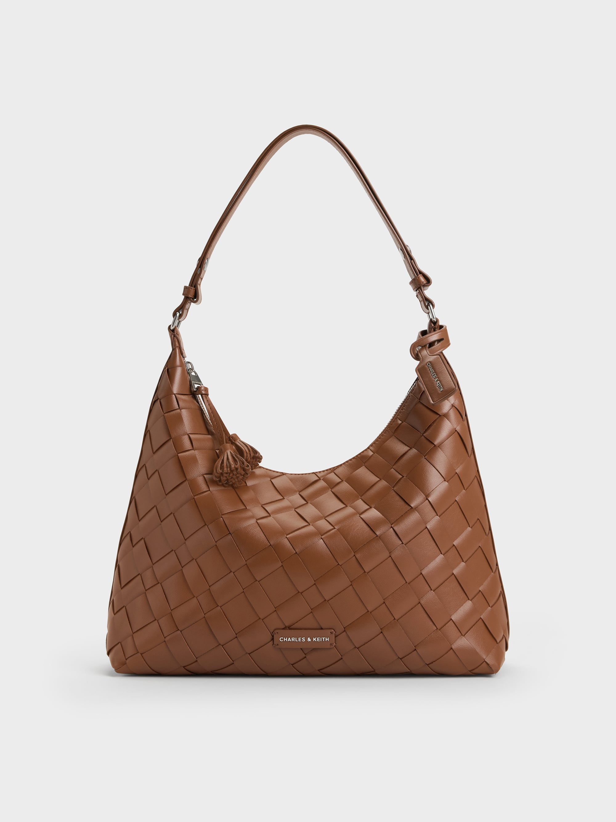 Chocolate Ivette Woven Tassel Hobo Bag - CHARLES & KEITH ZA