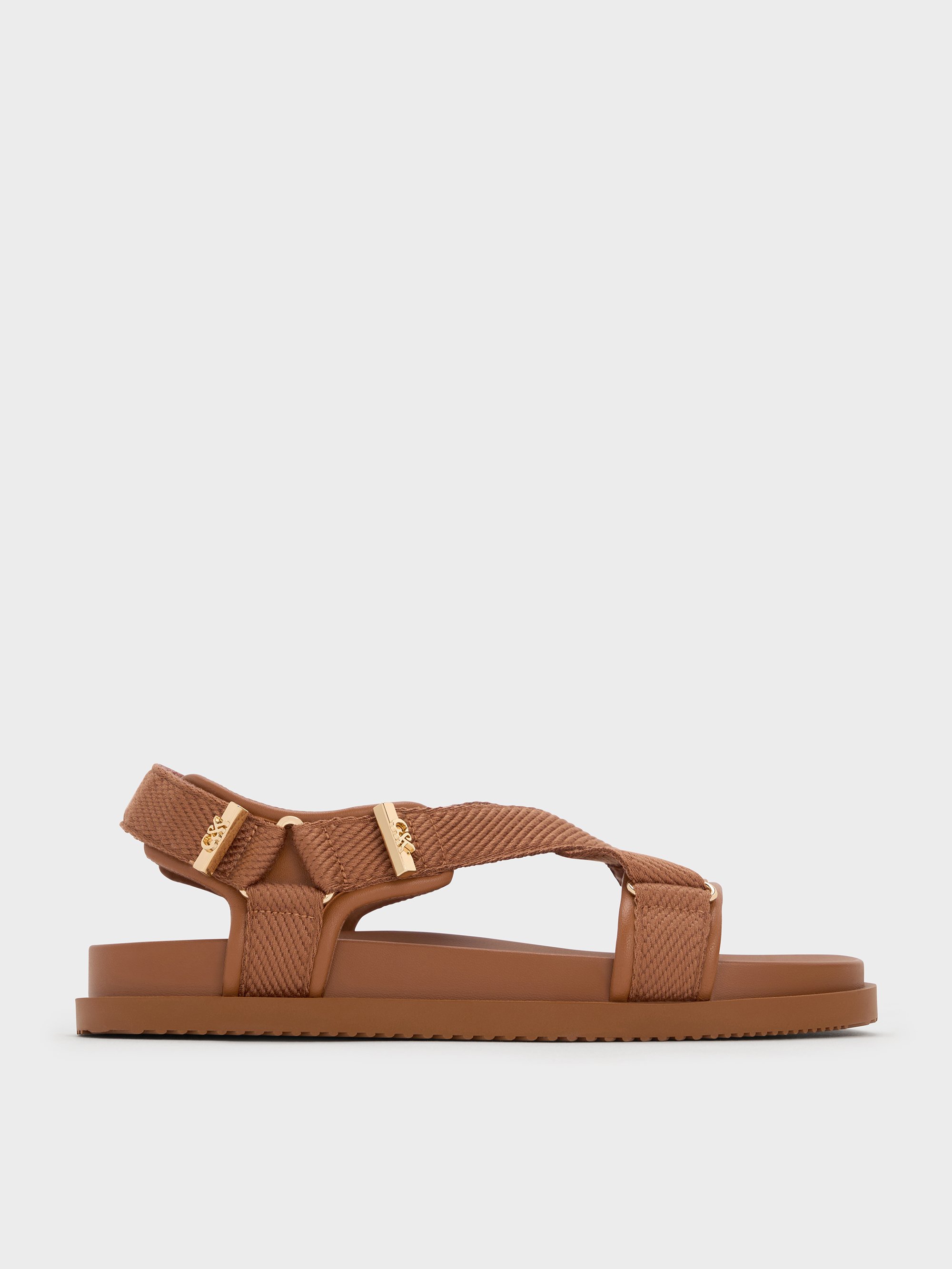 Brown Granta Leather & Fabric Crossover Sports Sandals - Brown