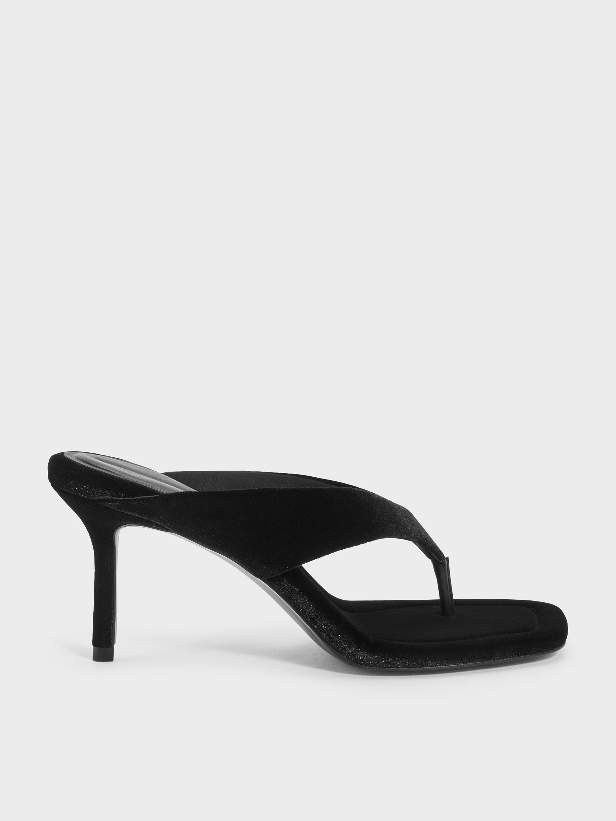 CHARLES & KEITH - Velvet V-Strap Thong Heeled Sandals