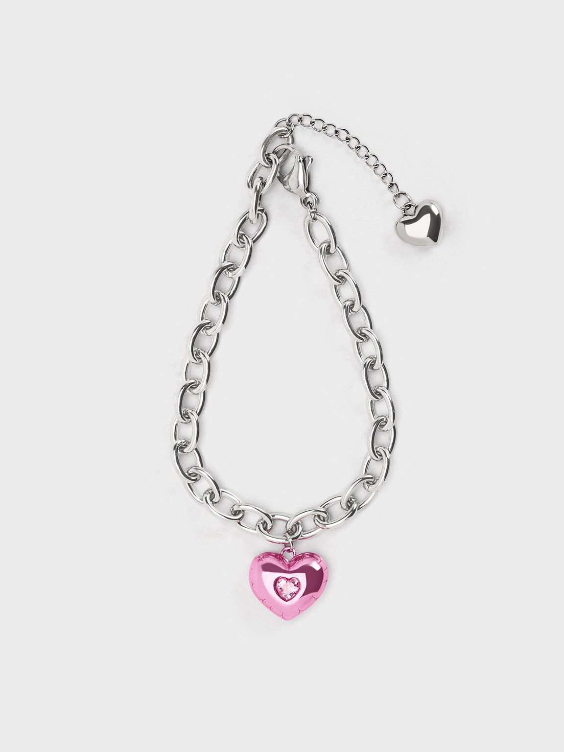 Pink Bethania Heart Crystal ChainLink Bracelet CHARLES & KEITH LK