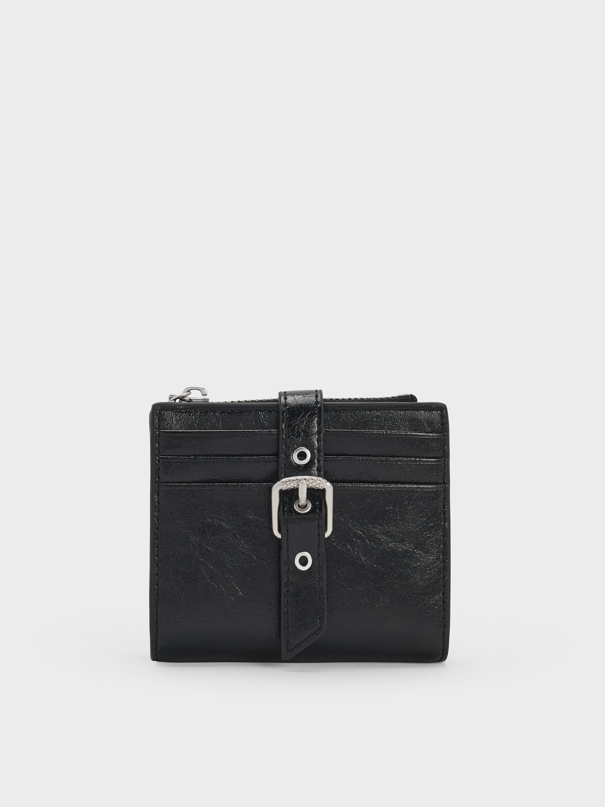 Charles & Keith - Blaise Grommet-belt Top-zip Small Wallet In Black