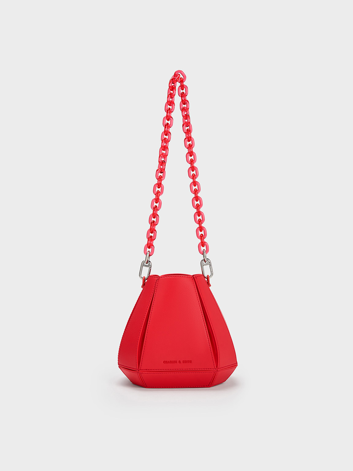 Charles & Keith Geometric Structured Bucket Bag In Red ModeSens