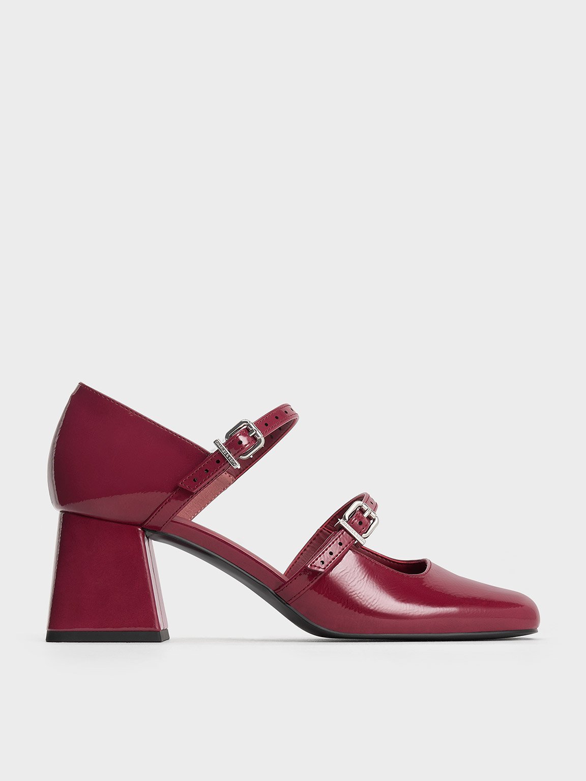 Charles & Keith - Patent Double-strap D'orsay Pumps In Burgundy