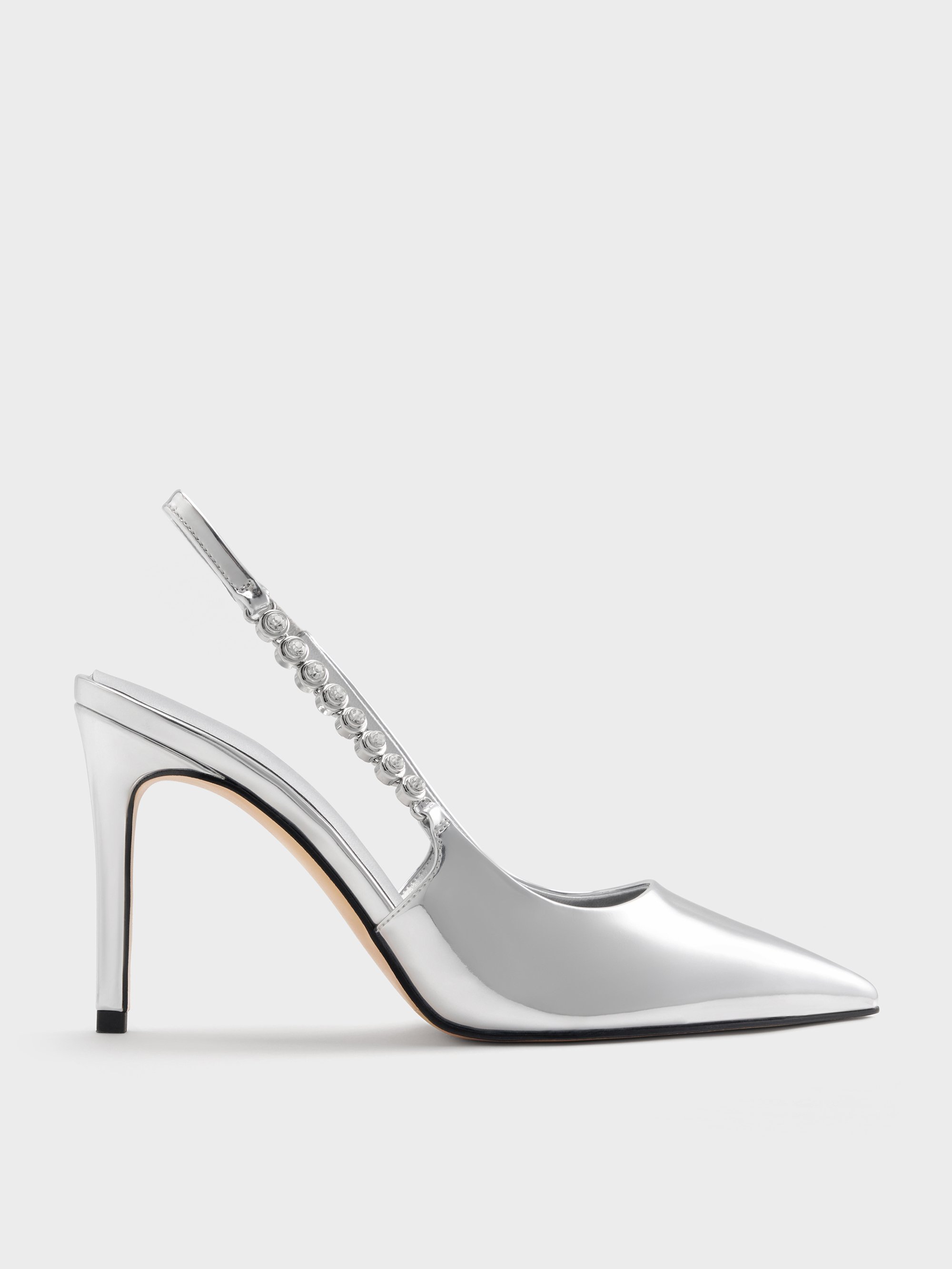 Silver Flores Metallic Gem-Strap Slingback Pumps - CHARLES