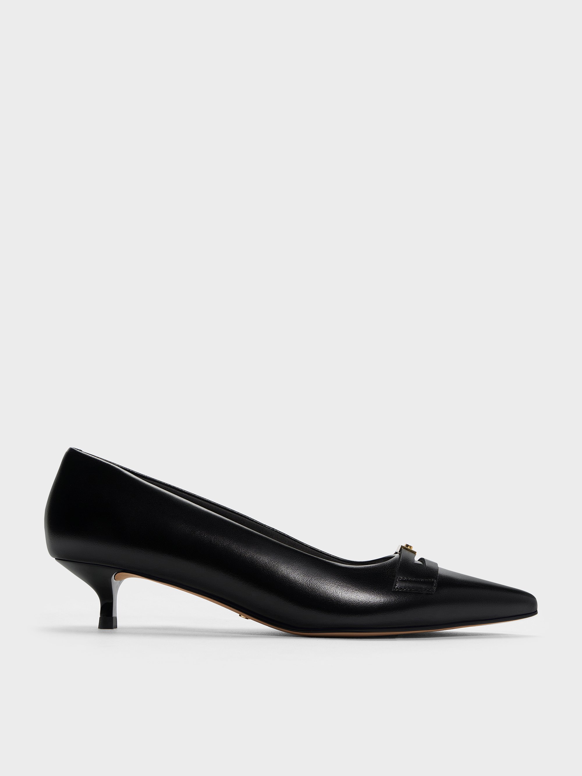 Charles & Keith - Georgina Leather Pointed-toe Kitten-heel Pumps In Black