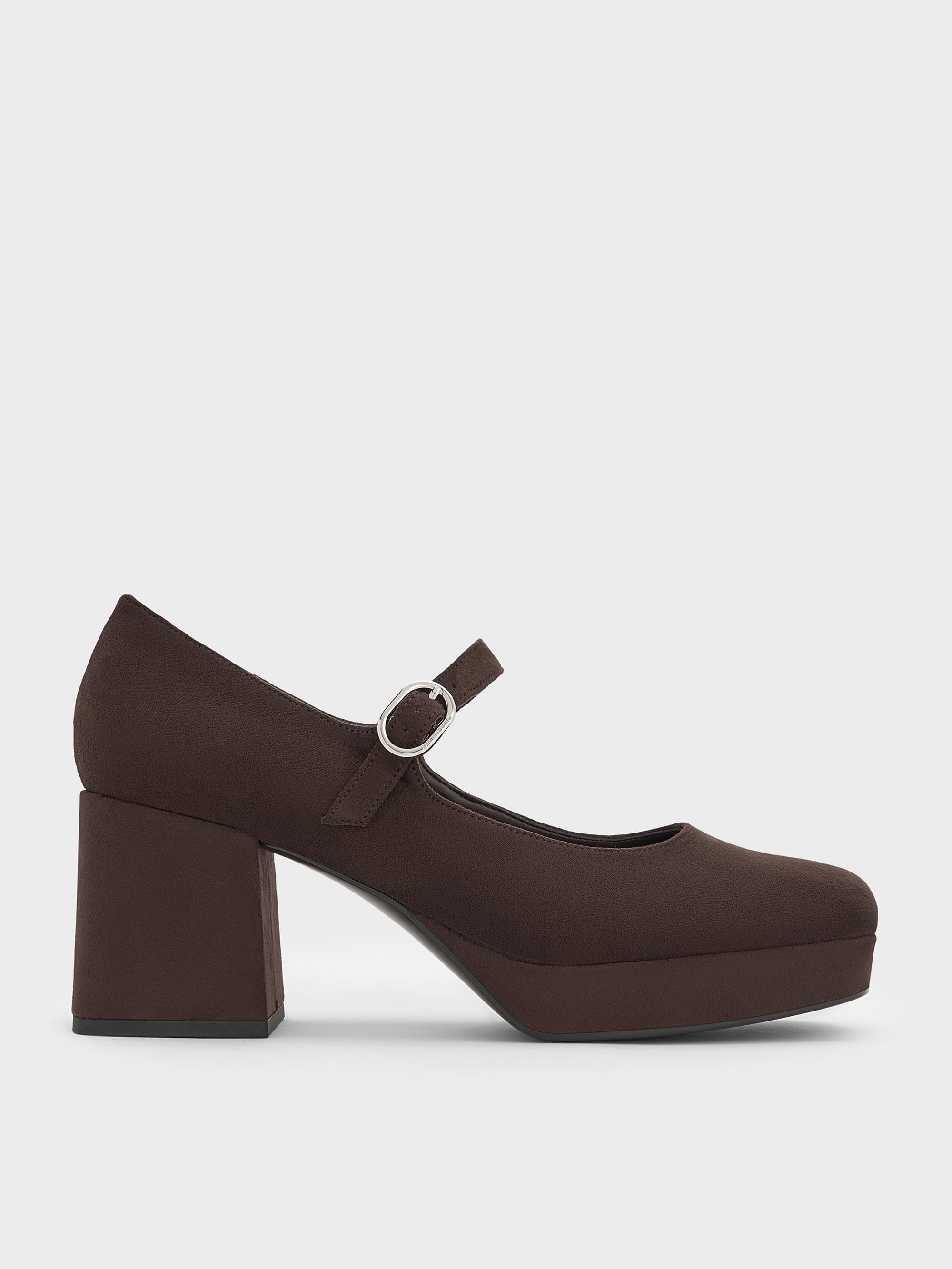Charles & Keith - Faux Suede Platform Mary Jane Pumps In Dark Brown Textured