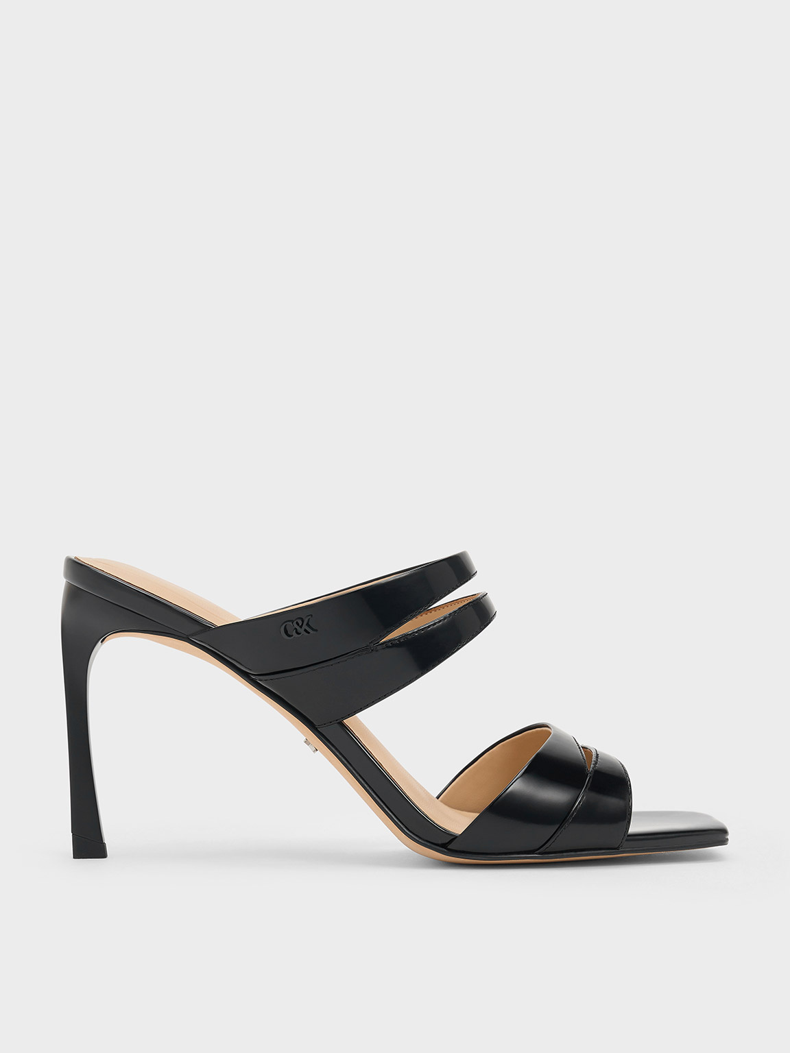 Shop Charles & Keith - Leather Double-strap Heeled Mules In Black Box