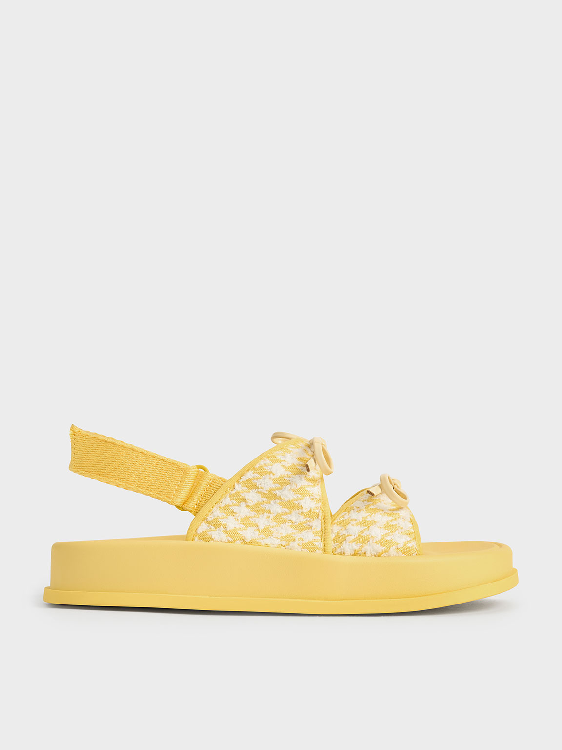 Shop Charles & Keith - Girls' Houndstooth Double Bow Sandals In Yellow