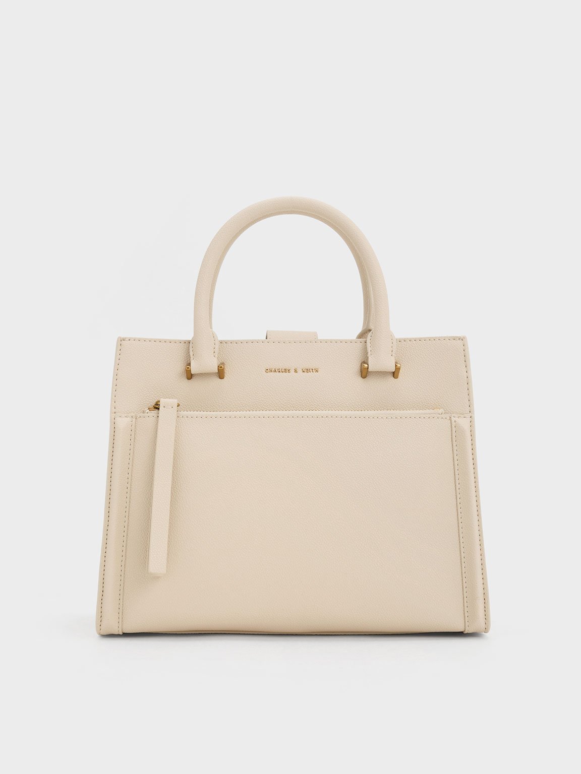 Charles & Keith Anwen Structured Tote Bag In Beige
