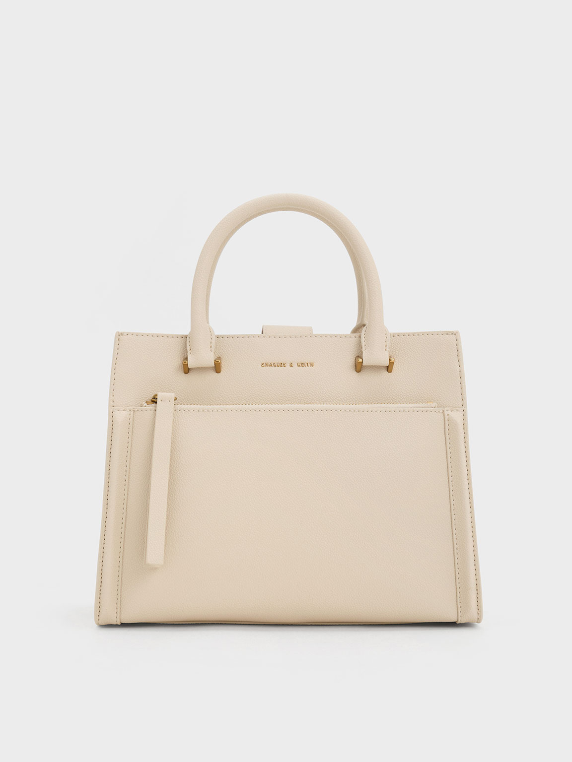 Charles Keith Anwen Structured Tote Bag In Beige ModeSens