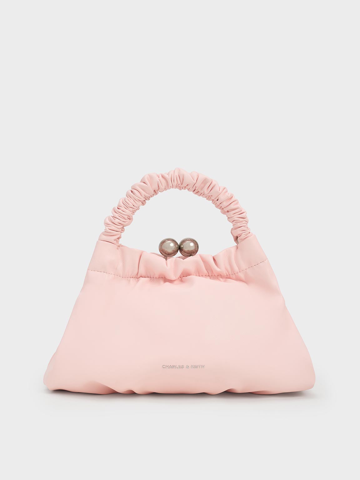 Shop Charles & Keith - Eve Ruched-handle Trapeze Bag In Light Pink