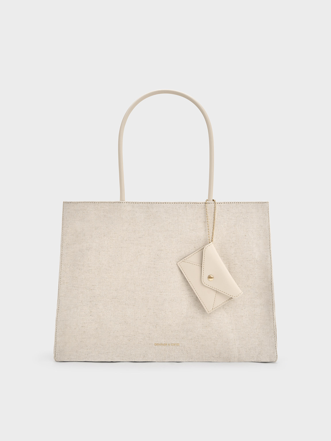 Charles & Keith Large Matina Linen Tote Bag In Neutral