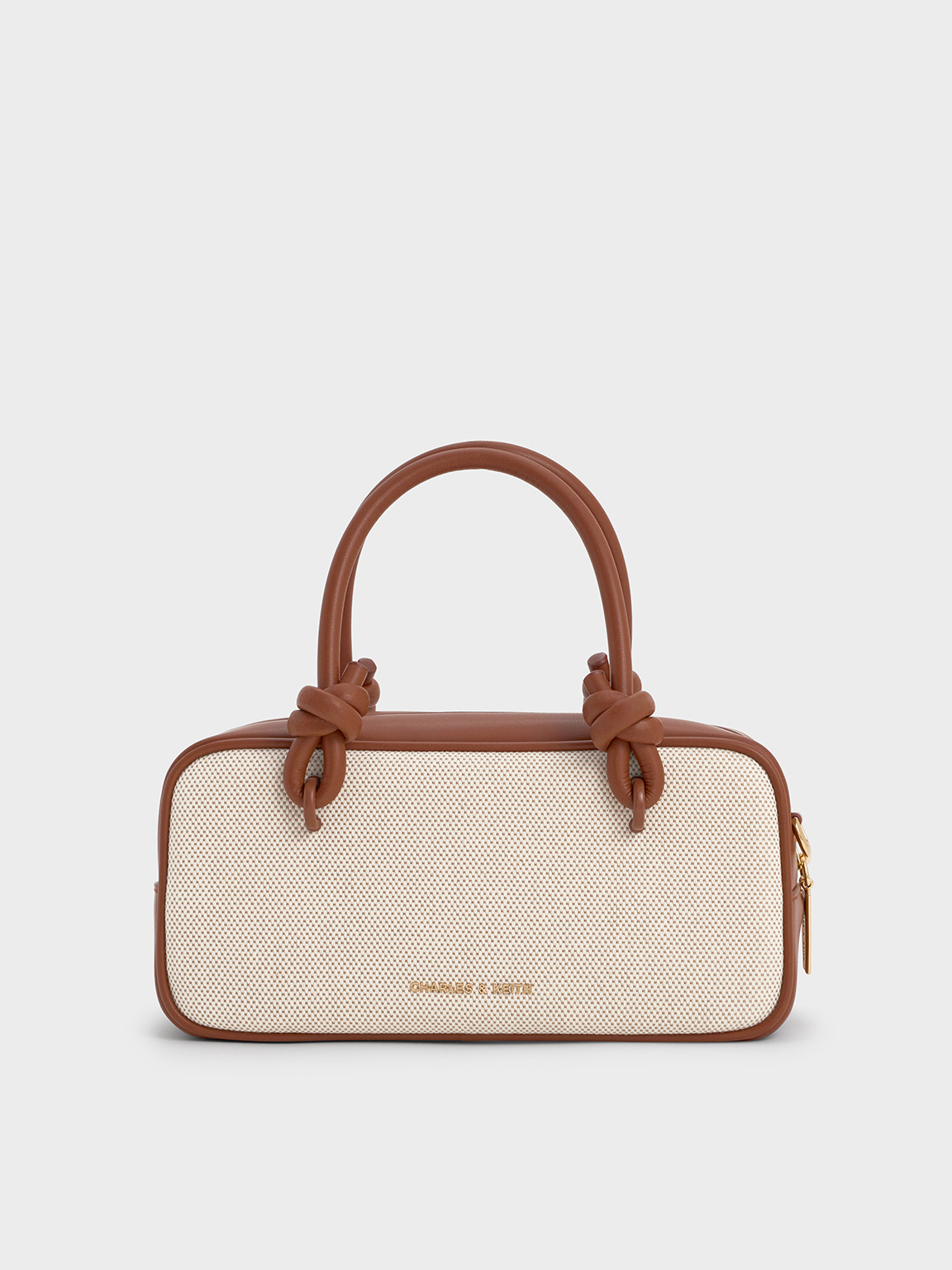 Charles & Keith - Sammie Canvas Knotted-handle Elongated Bag In Taupe Canvas